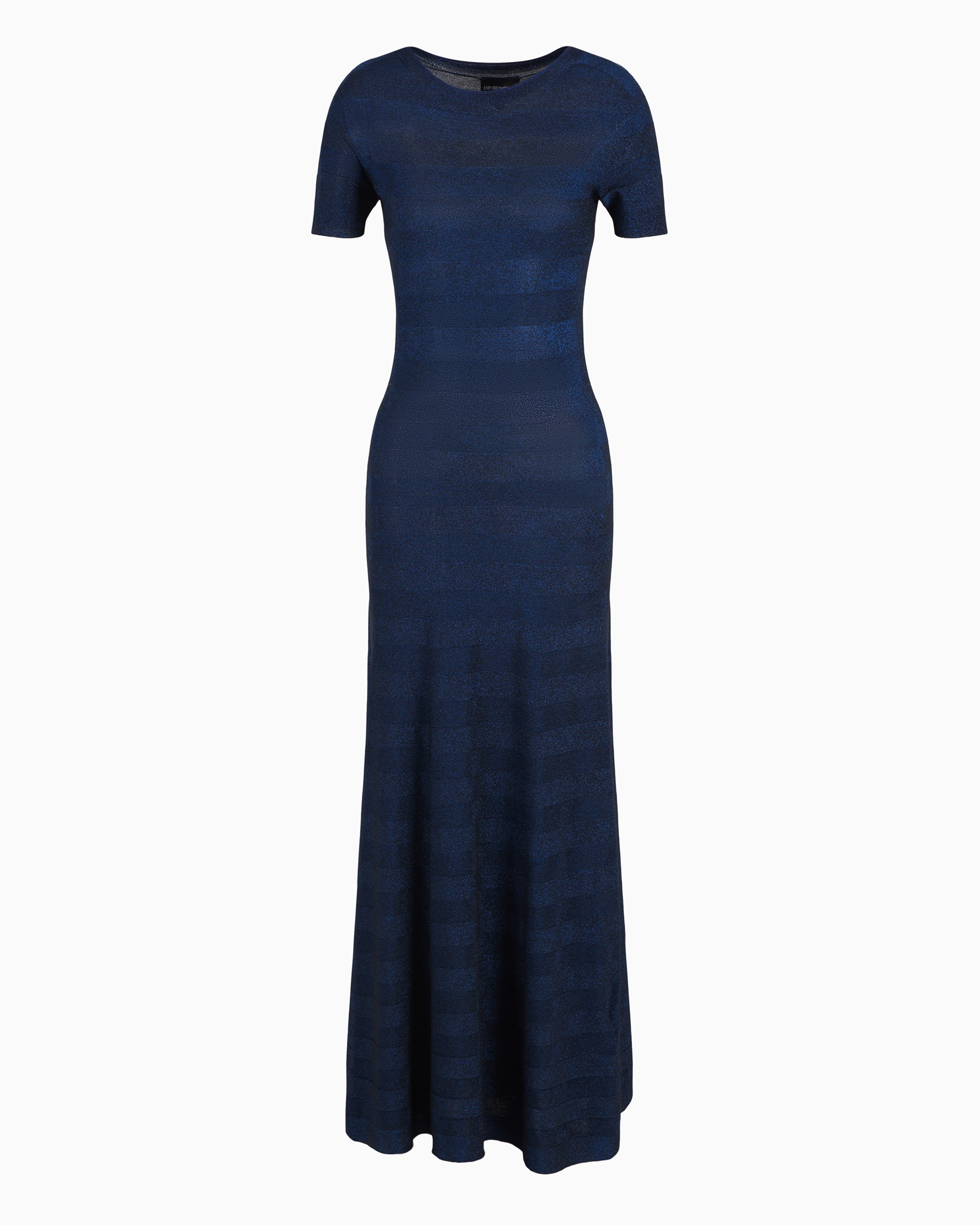 Emporio Armani Official Store Seamless Long Dress In A Viscose Knit Striped-effect Knit And Purl Construction In Blue