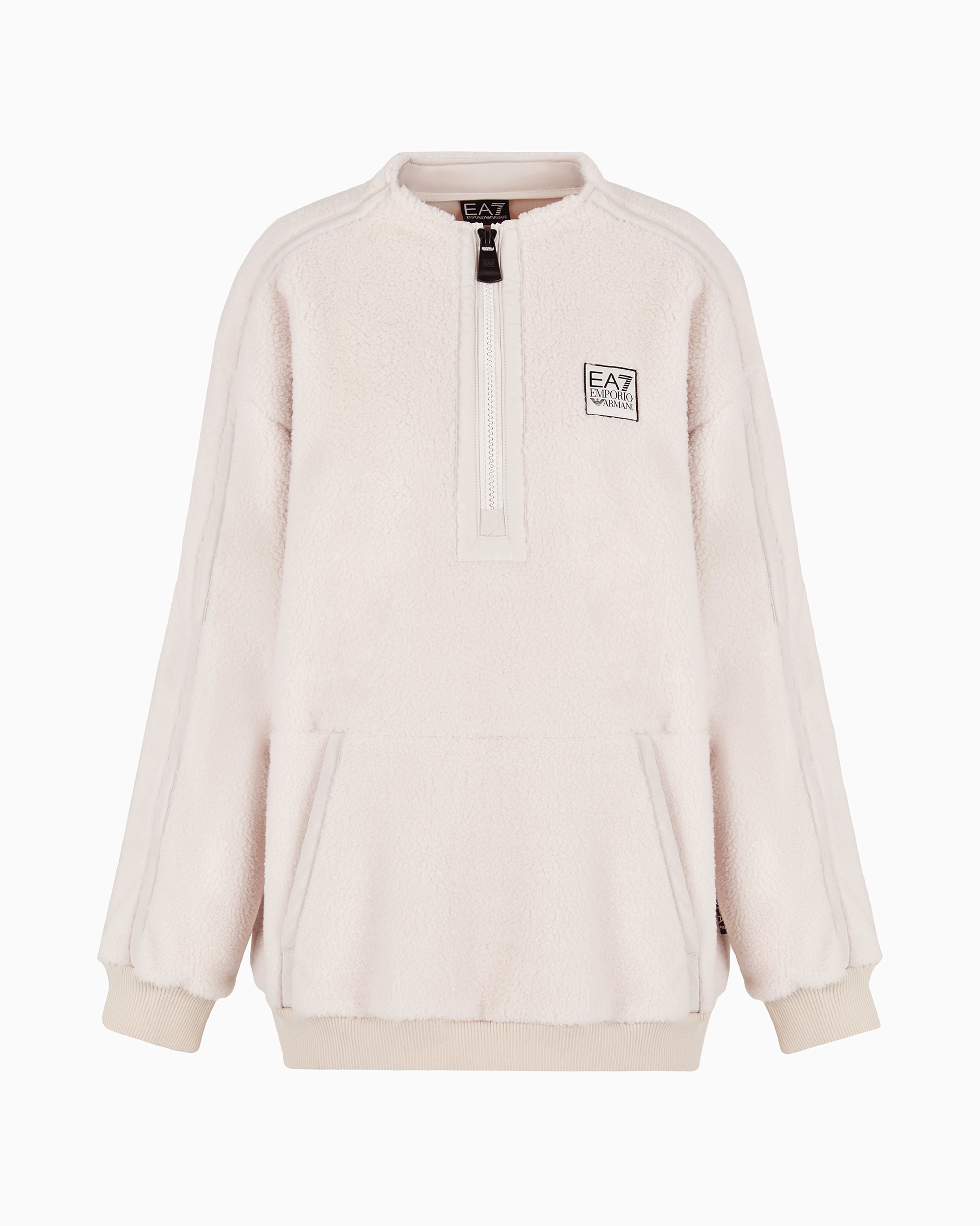 Shop Ea7 Contemporary Sport Crew-neck Sweatshirt In Teddy-effect Fabric In White