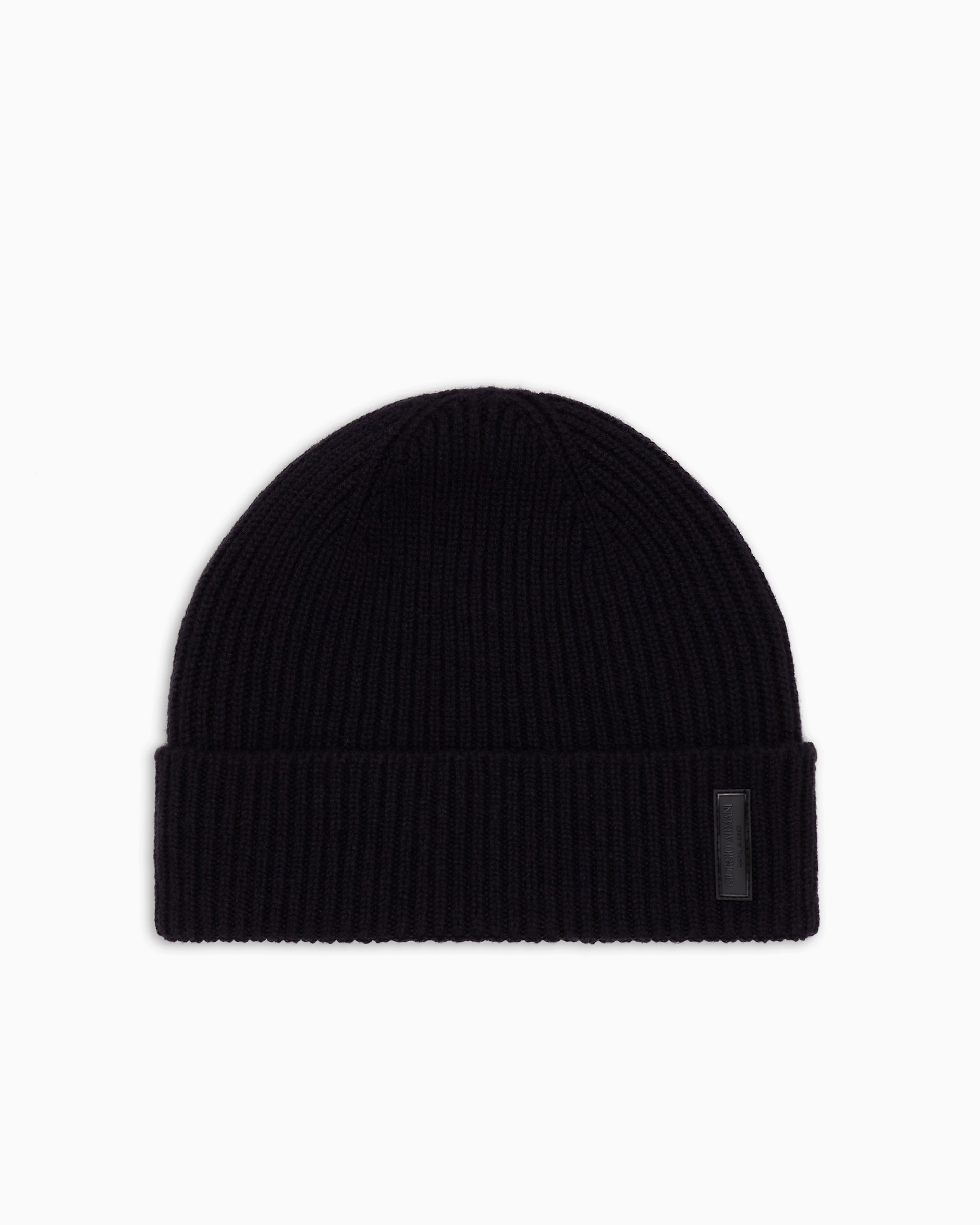 Giorgio Armani Official Store Cashmere Beanie With Turned-back Brim In Midnight Blue