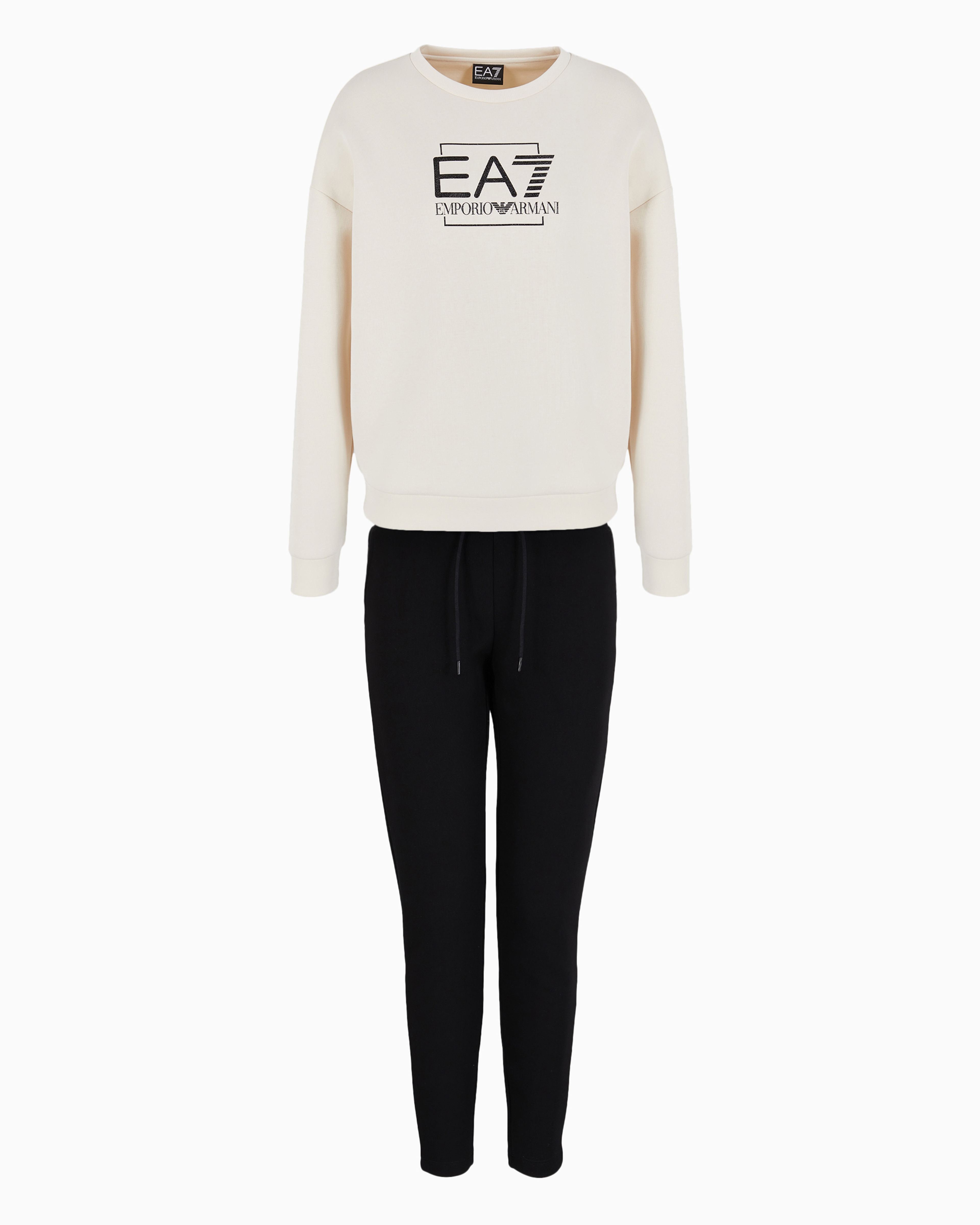 Shop Ea7 Cotton-blend Tracksuit With Glitter  Logo In Two-tone