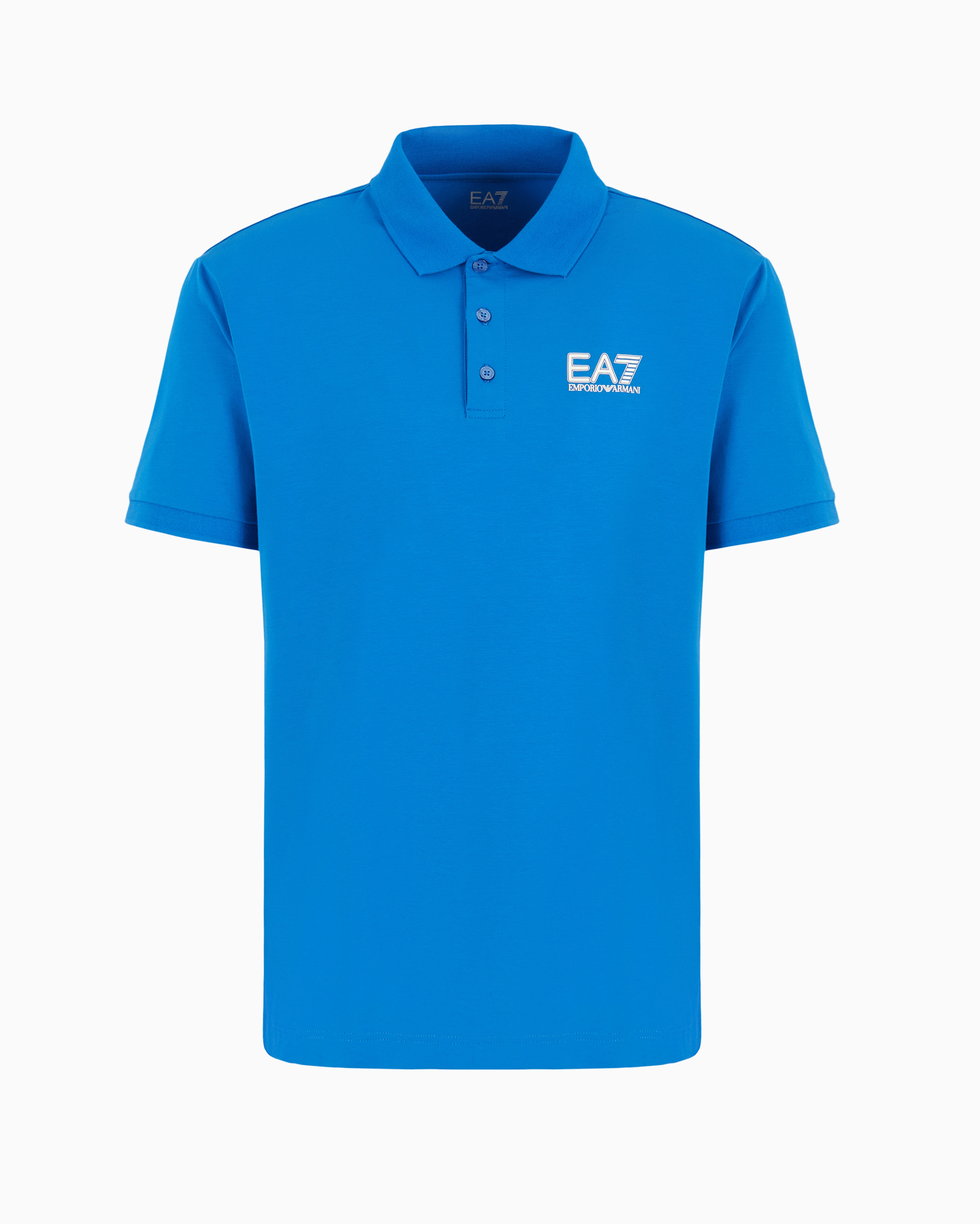 Ea7 Official Store Visibility Stretch-cotton Polo Shirt In Azure