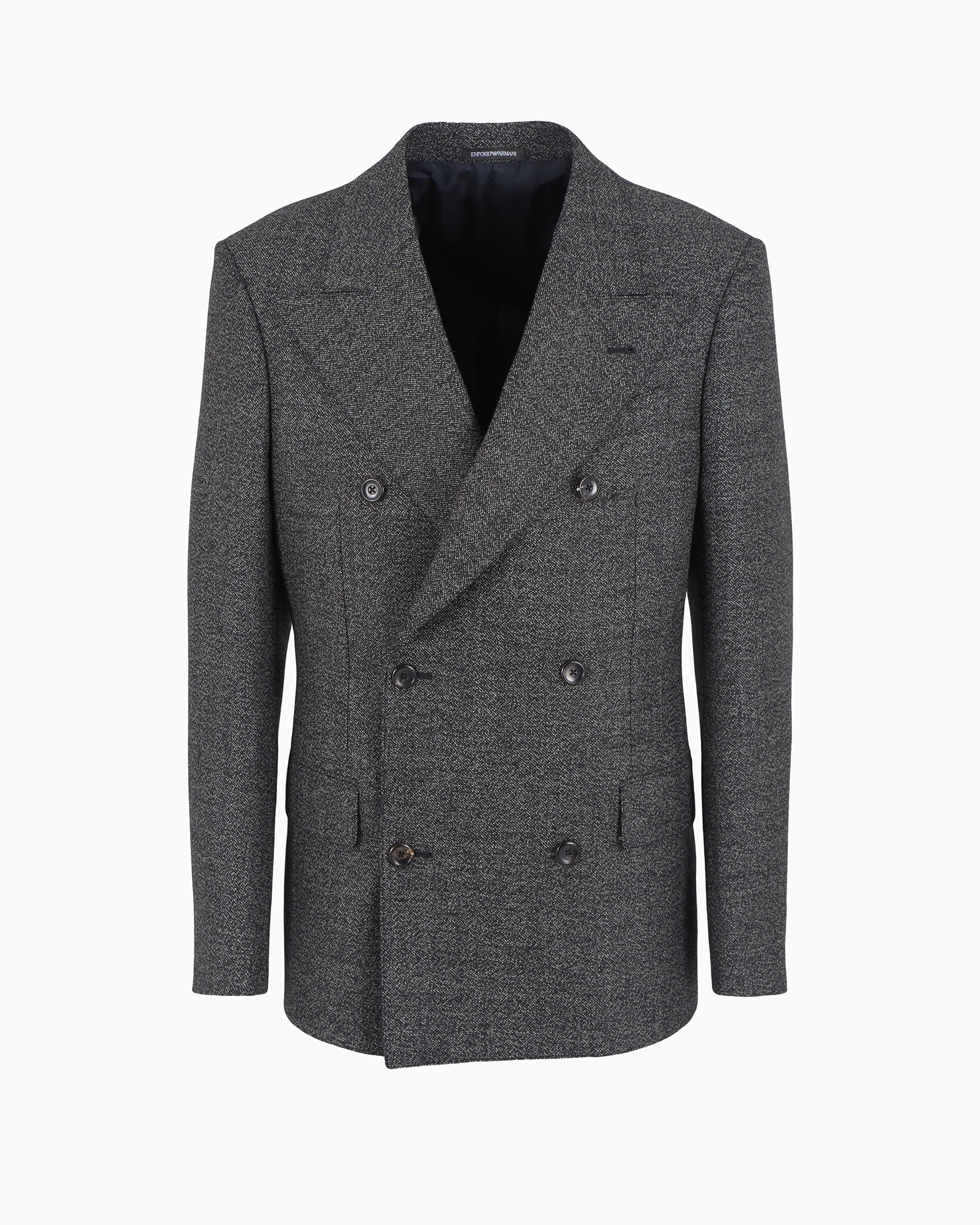 Emporio Armani Double-breasted Jacket In Compact Mouliné Wool Grisaille