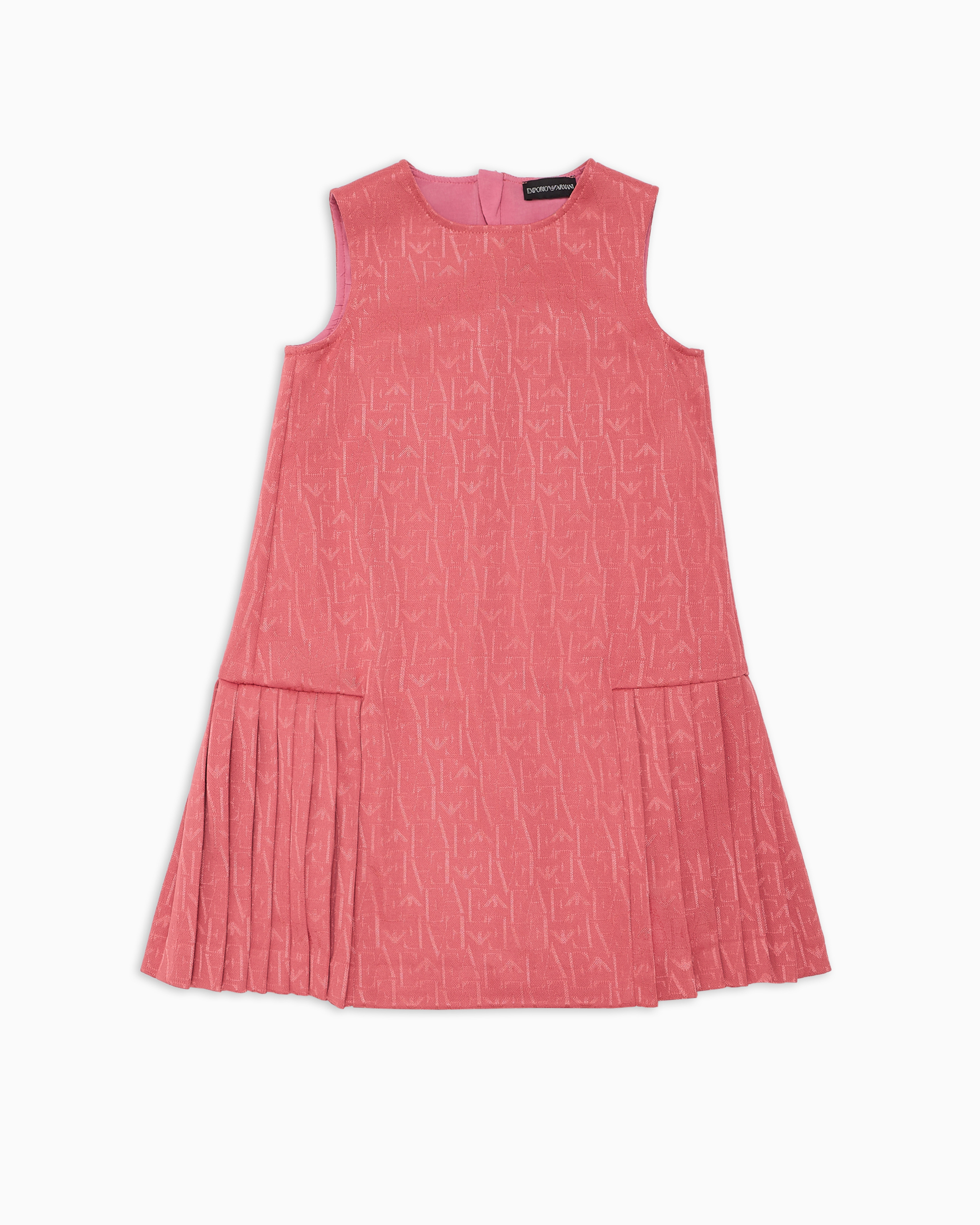 EMPORIO ARMANI SLEEVELESS DRESS WITH JACQUARD LOGO LETTERING AND PLEATED HEM 