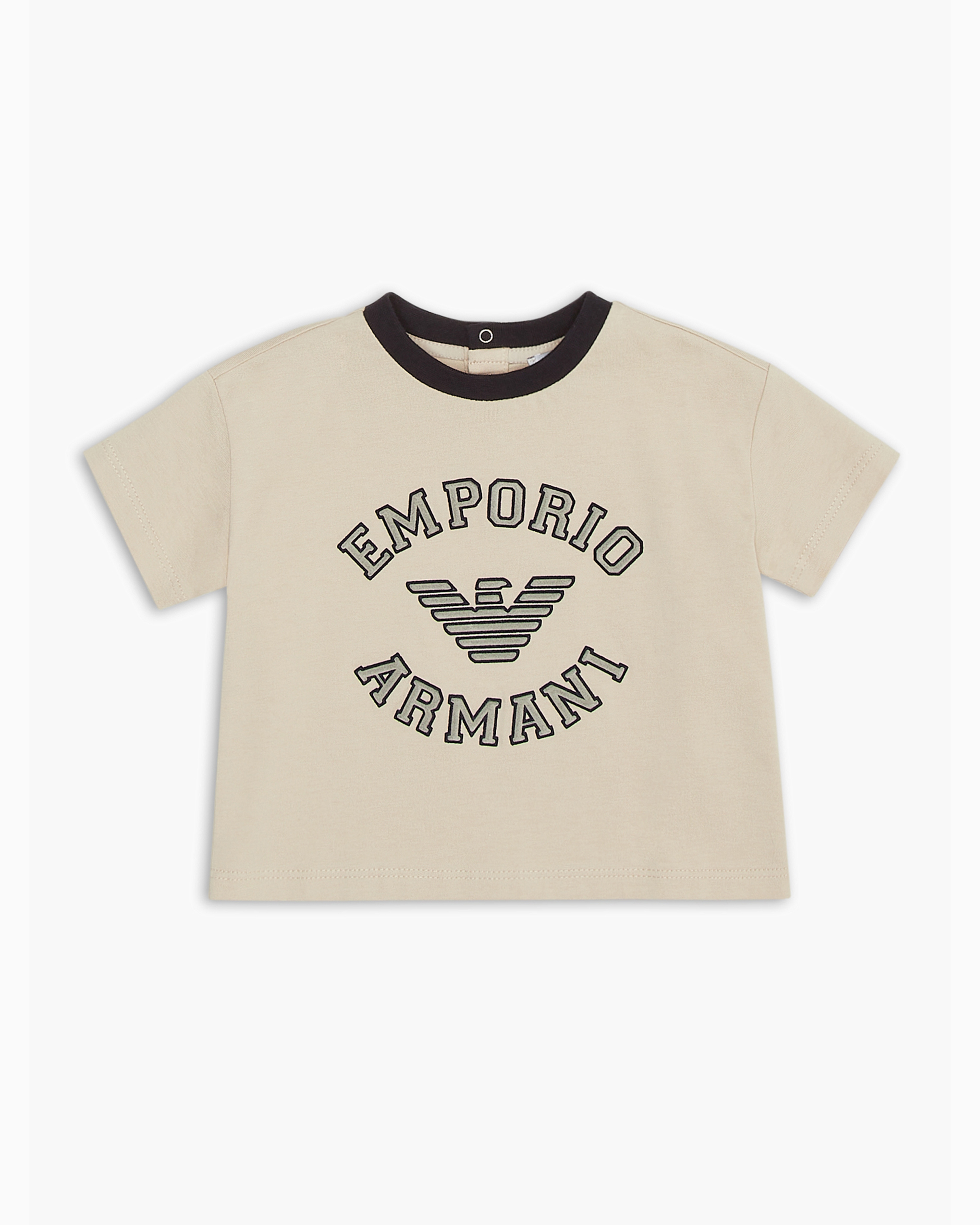 Shop Emporio Armani Asv Jersey T-shirt With Oversized Logo Embroidery In Beige