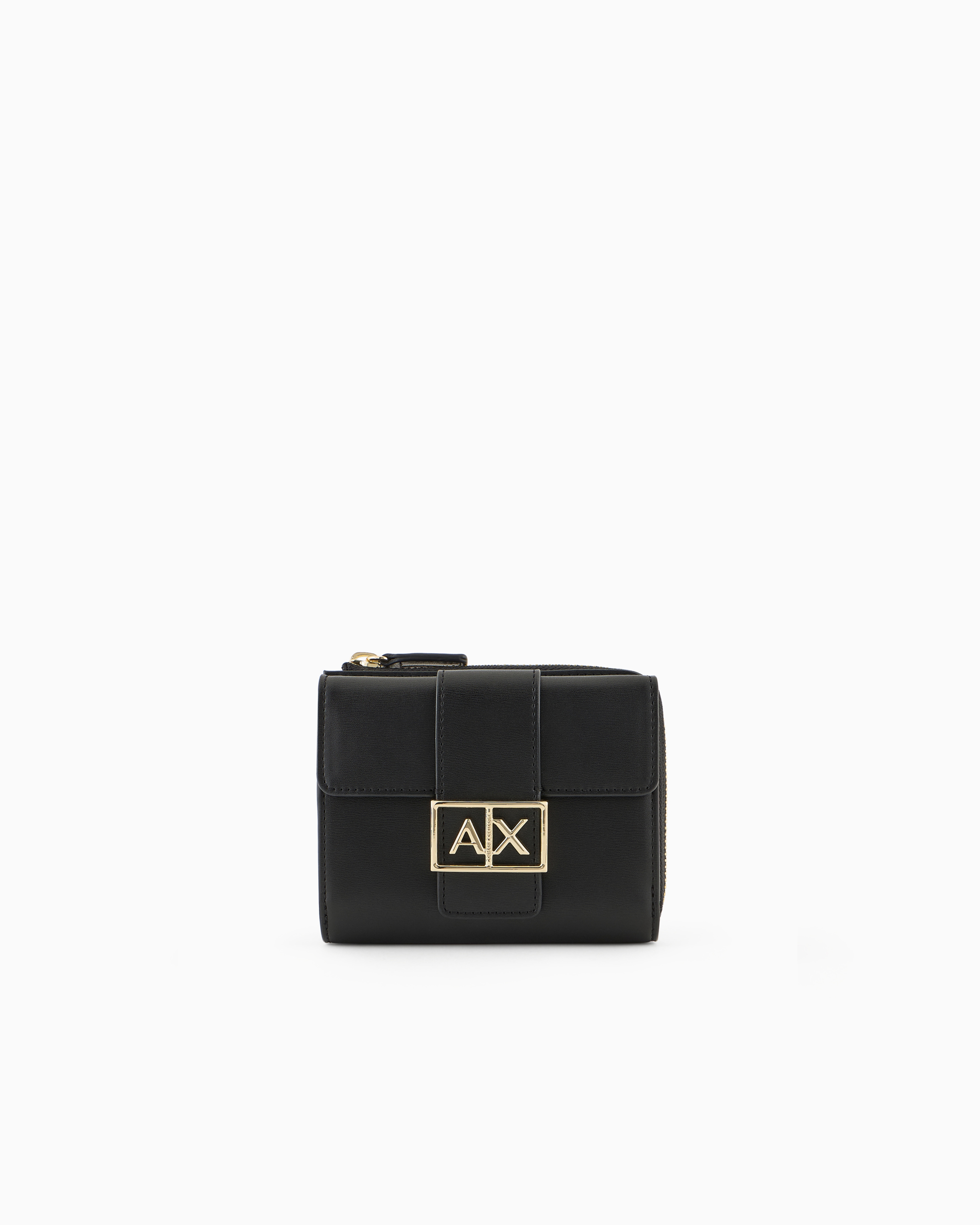 Shop Armani Exchange Gold Monogram Logo Card Holder In Black