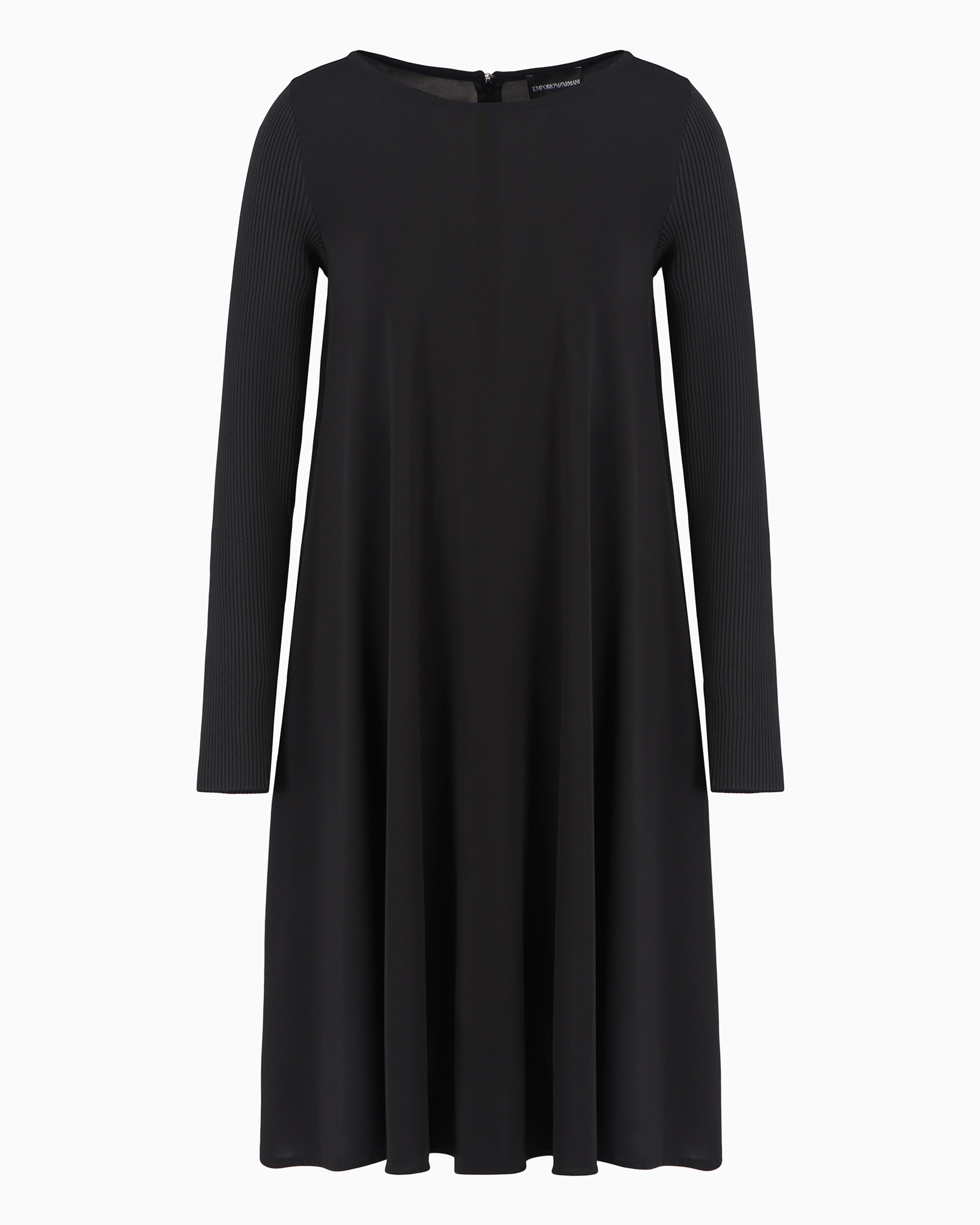 Emporio Armani Viscose Crêpe Dress With Rib-knit Sleeves In Black