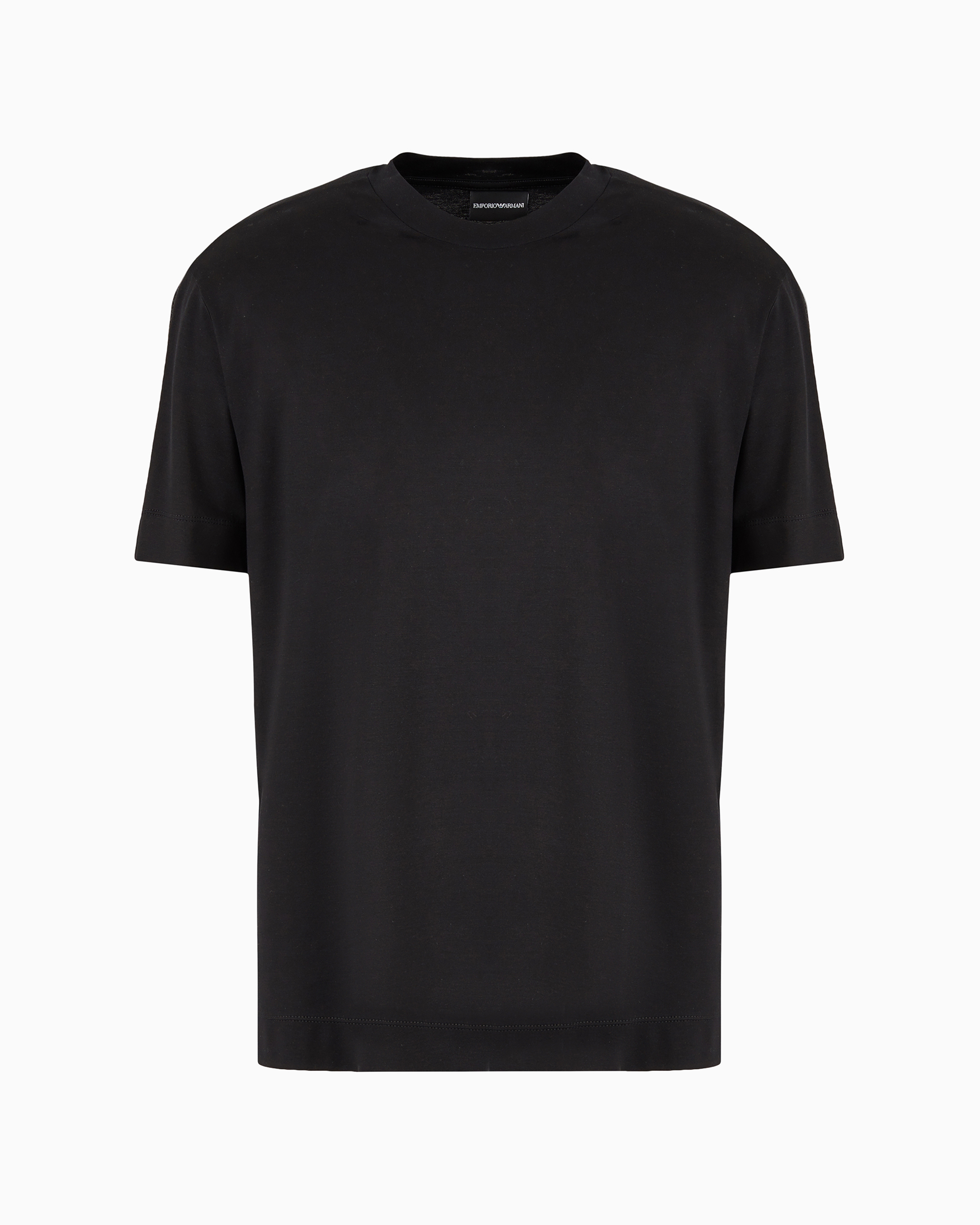 Emporio Armani Official Store Asv Lyocell-blend Jersey T-shirt With Embossed Logo Tape In Black