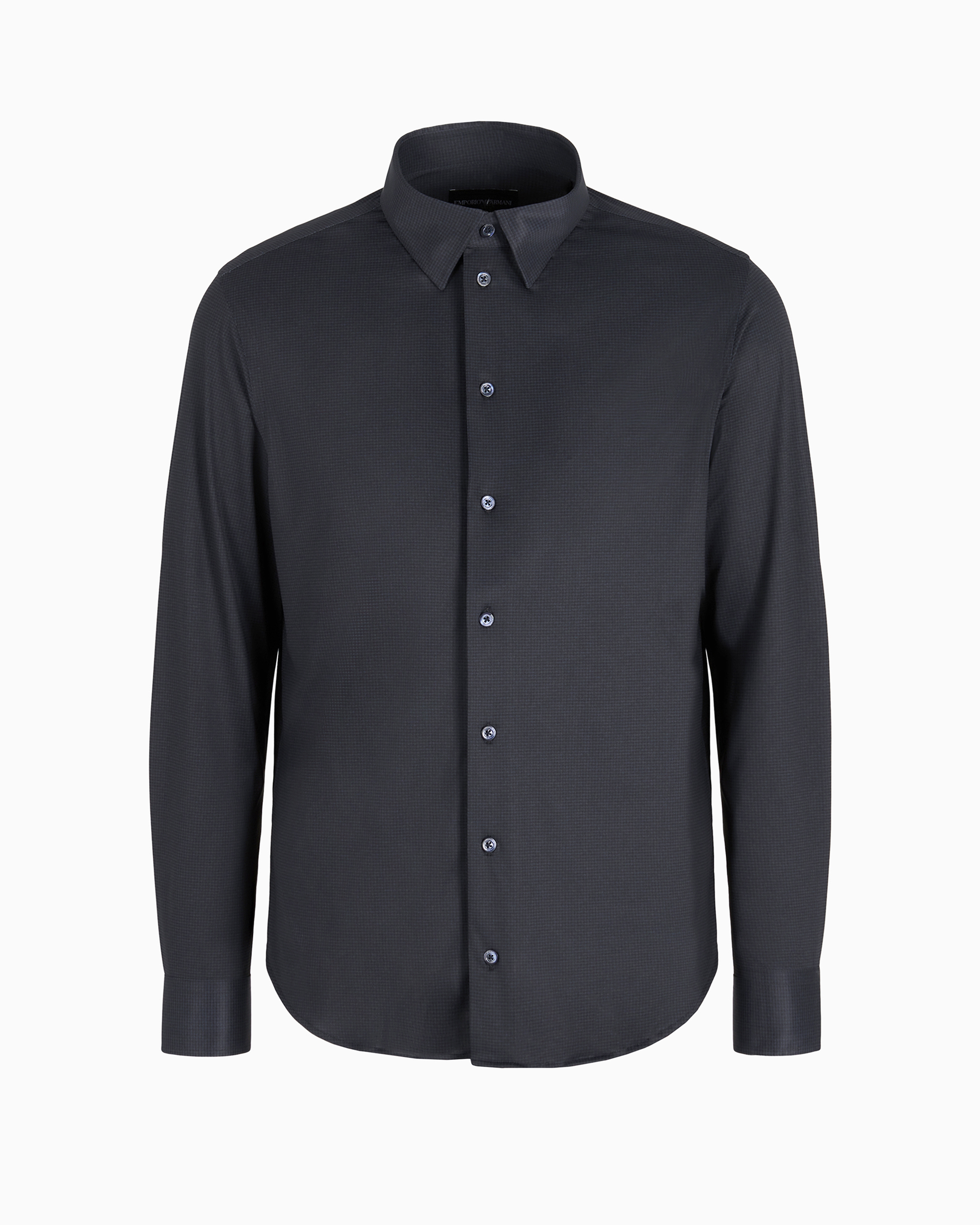 Emporio Armani Official Store Printed Stretch Fabric Shirt In Gris Foncé