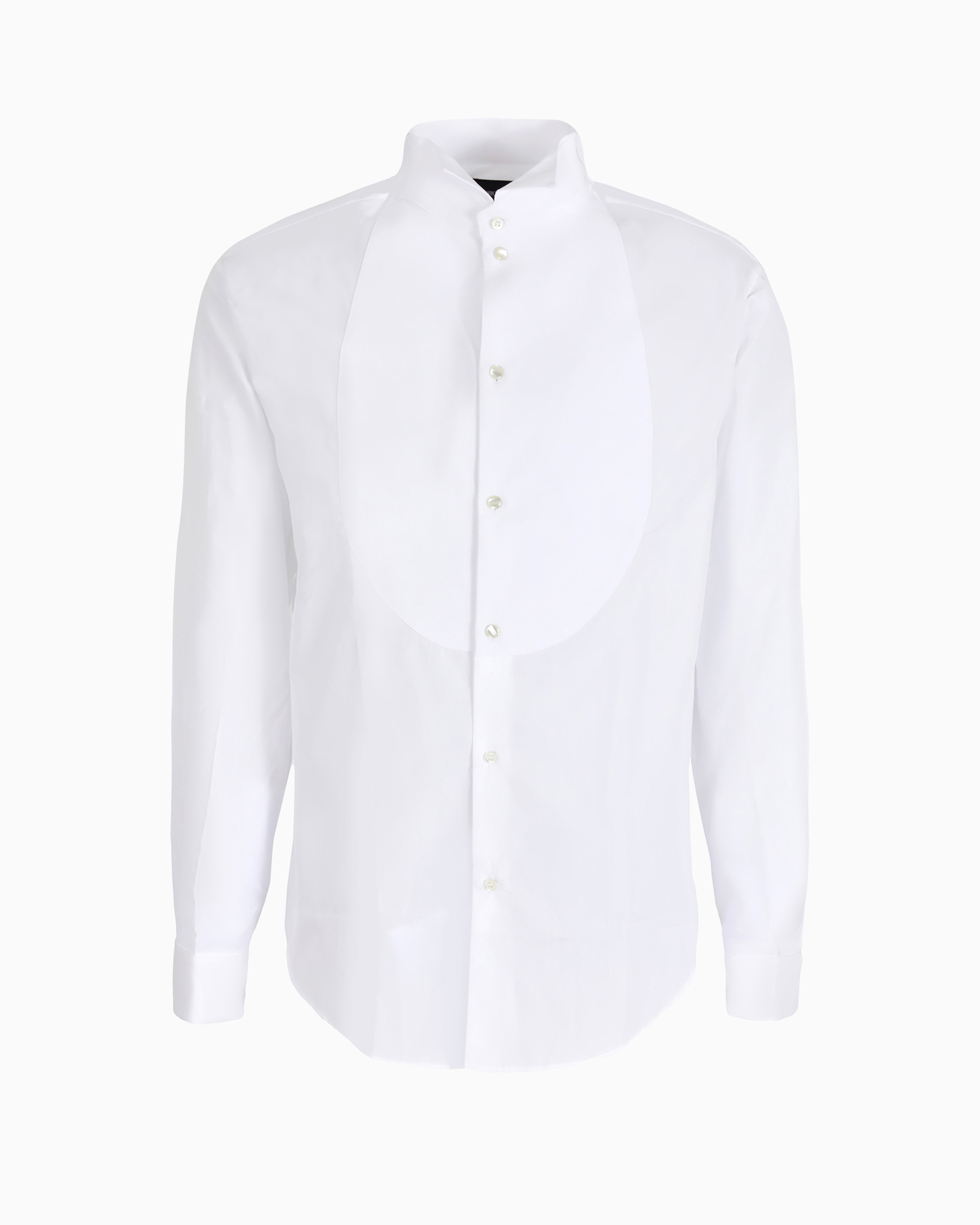 Emporio Armani Poplin Shirt With Waffle Plastron Front In White