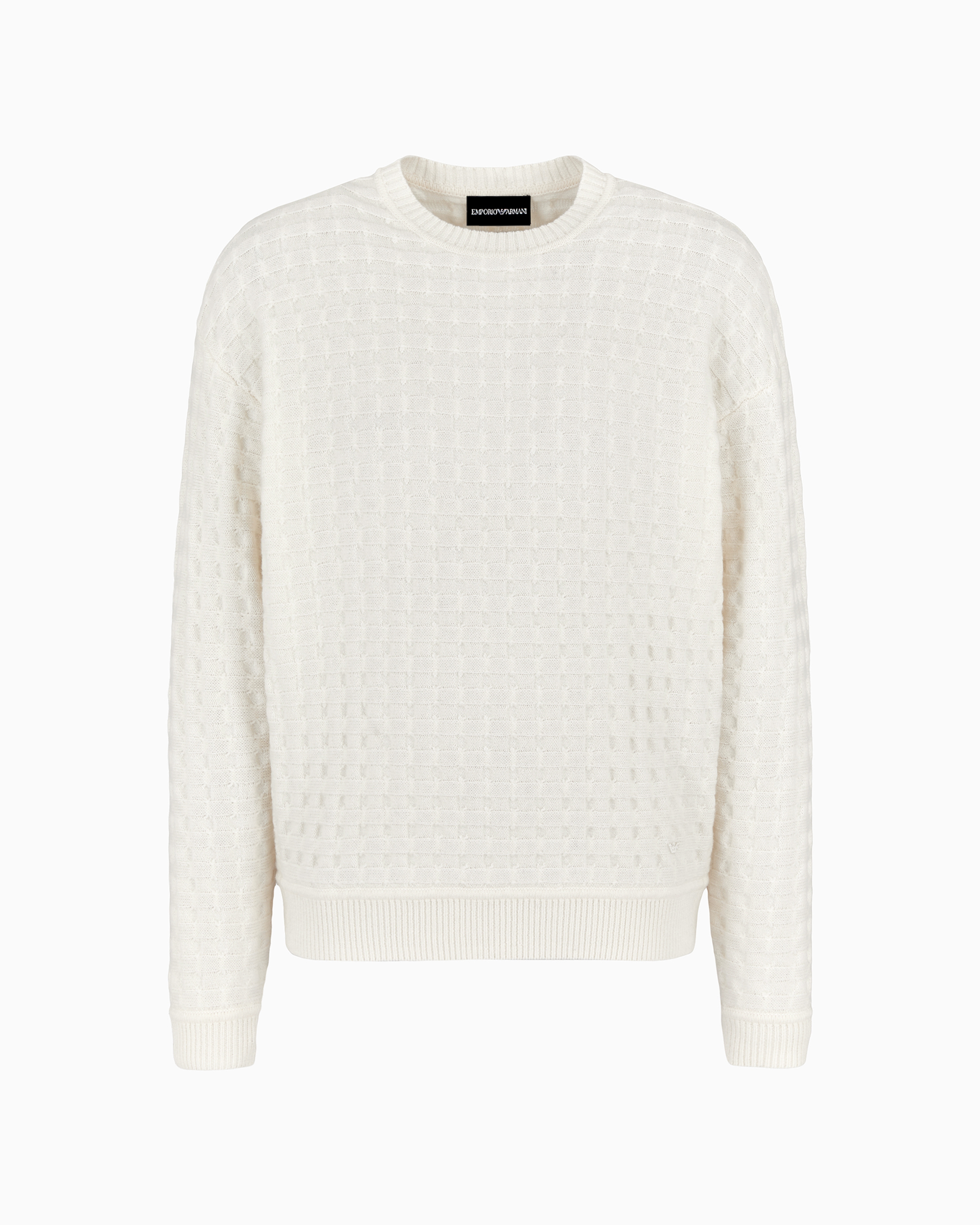 Emporio Armani Official Store Virgin Wool Jumper With Embossed Jacquard Motif In White