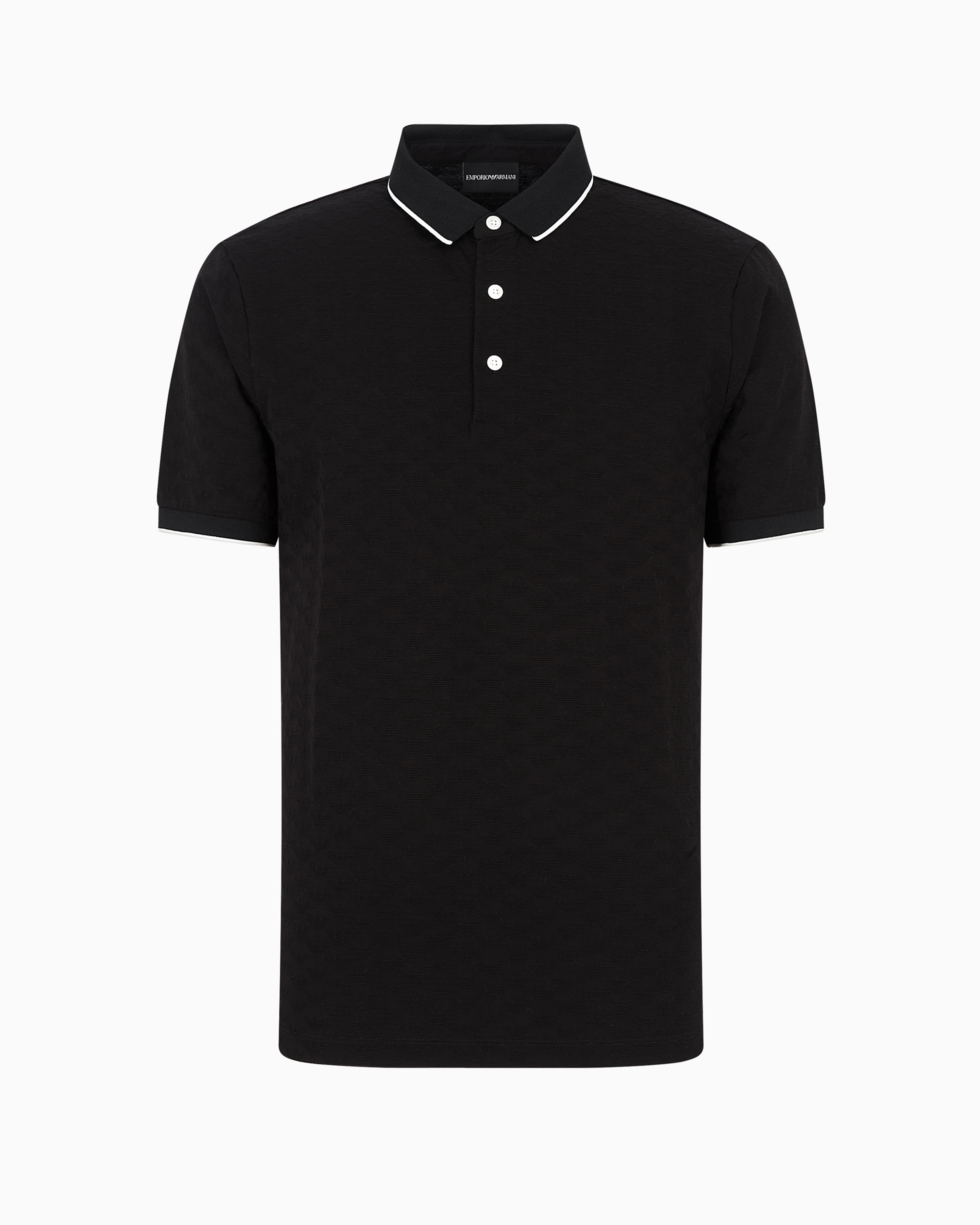 Emporio Armani Jersey Polo Shirt With All-over Jacquard Eagle In Black
