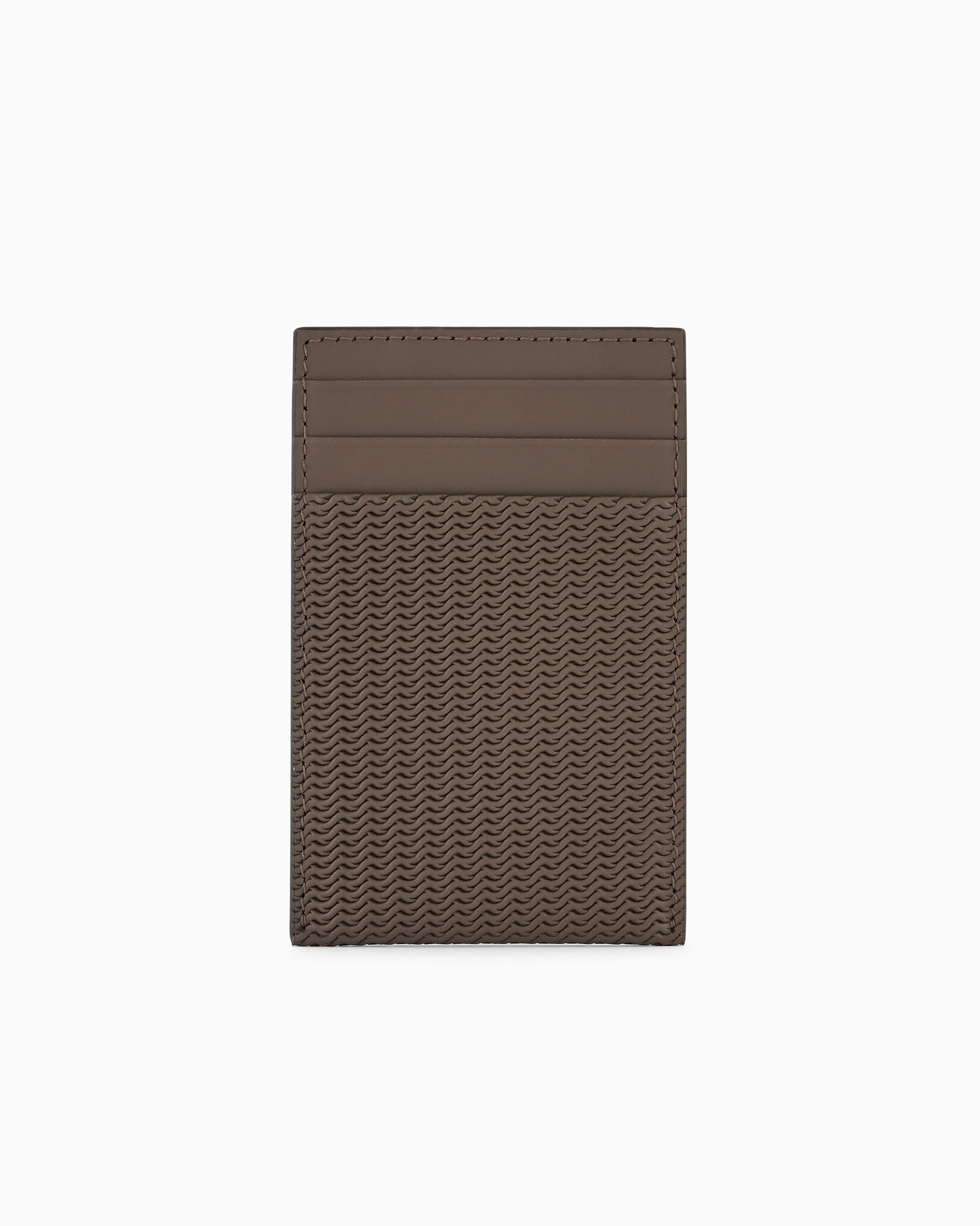 Giorgio Armani Official Store Card Holder In Embossed Leather In Dove Grey