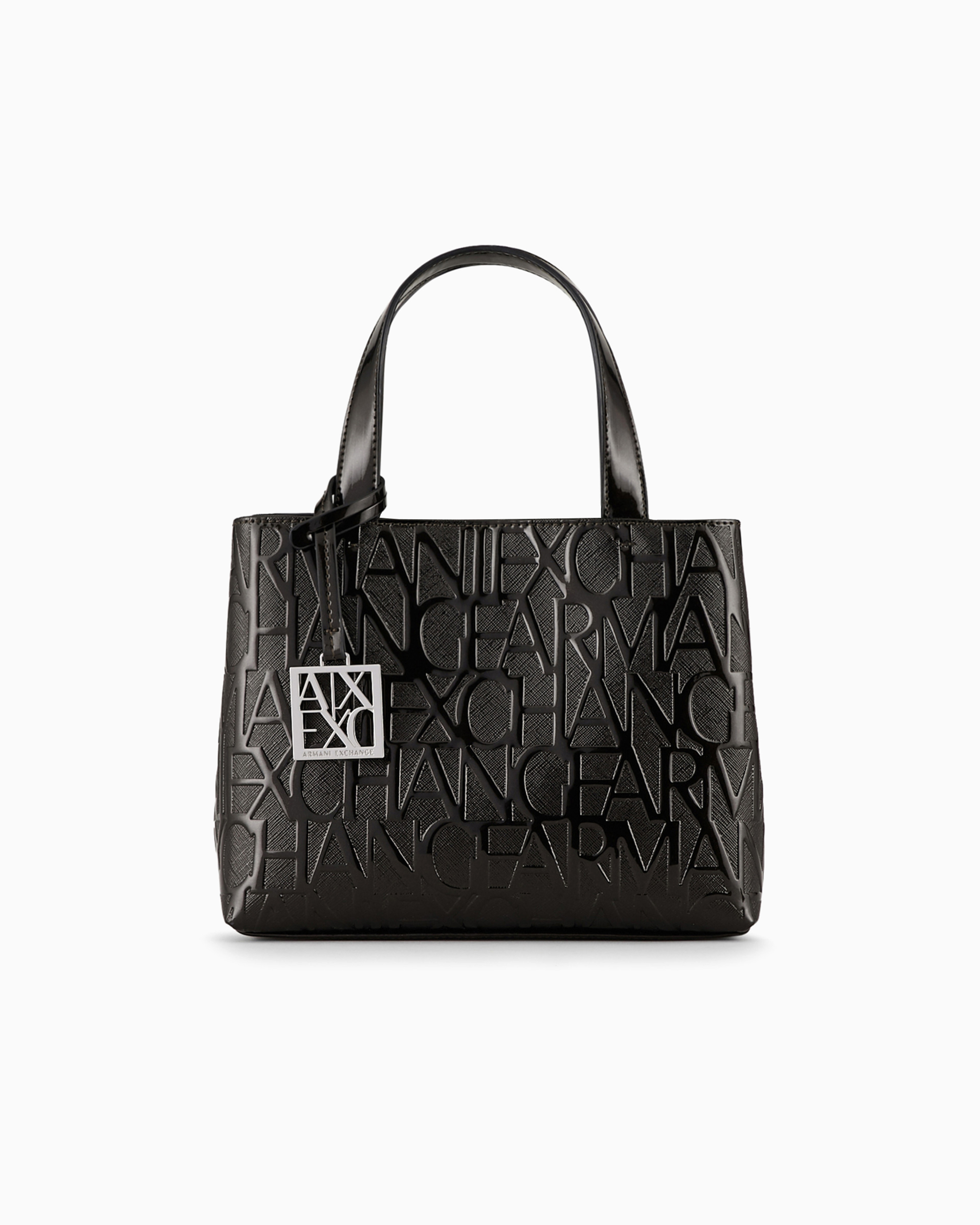 Armani Exchange Shopper Bag With Lettering Logo Print All-over In Black