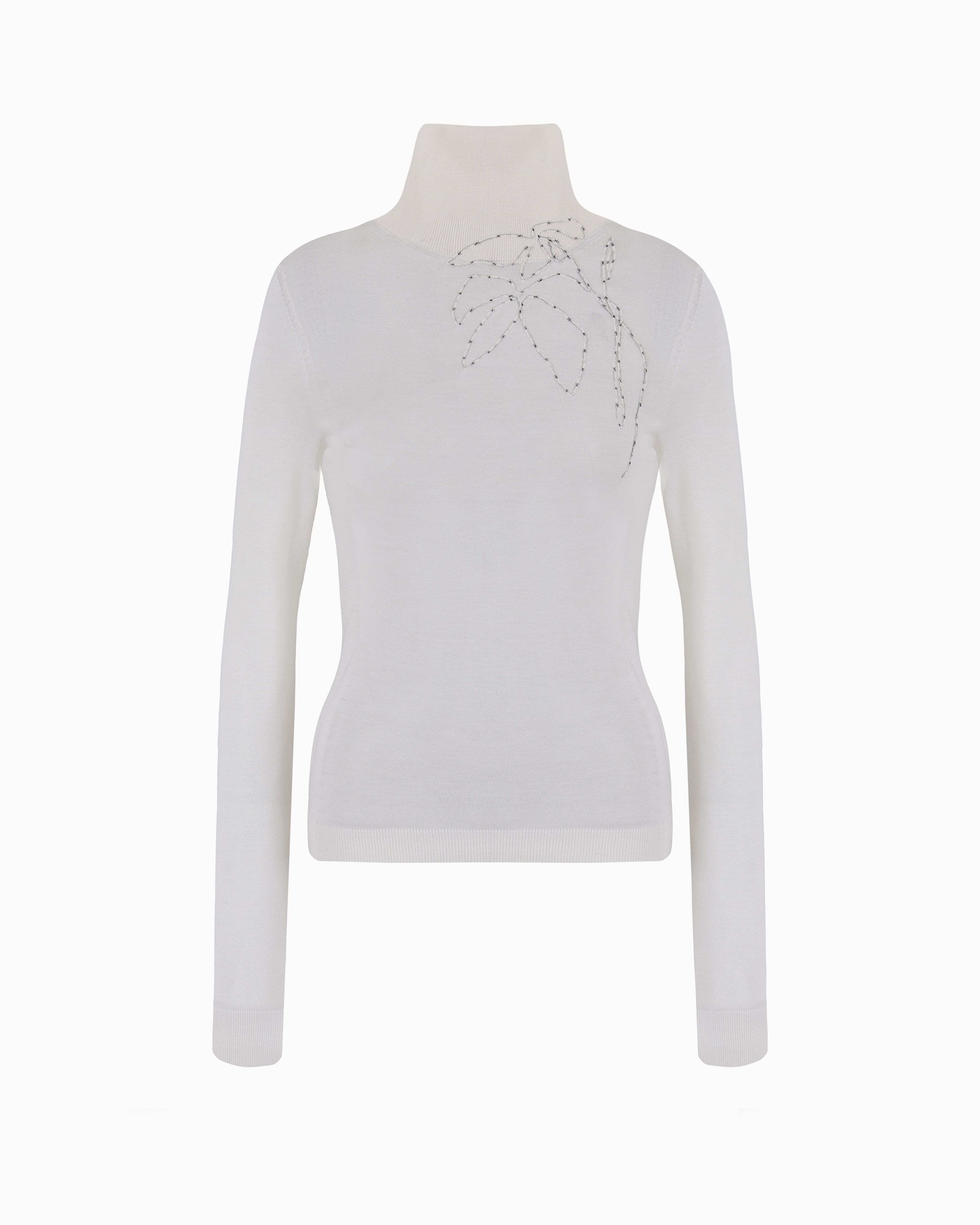 Shop Giorgio Armani Embroidered Cashmere And Silk Mock-neck Jumper In White