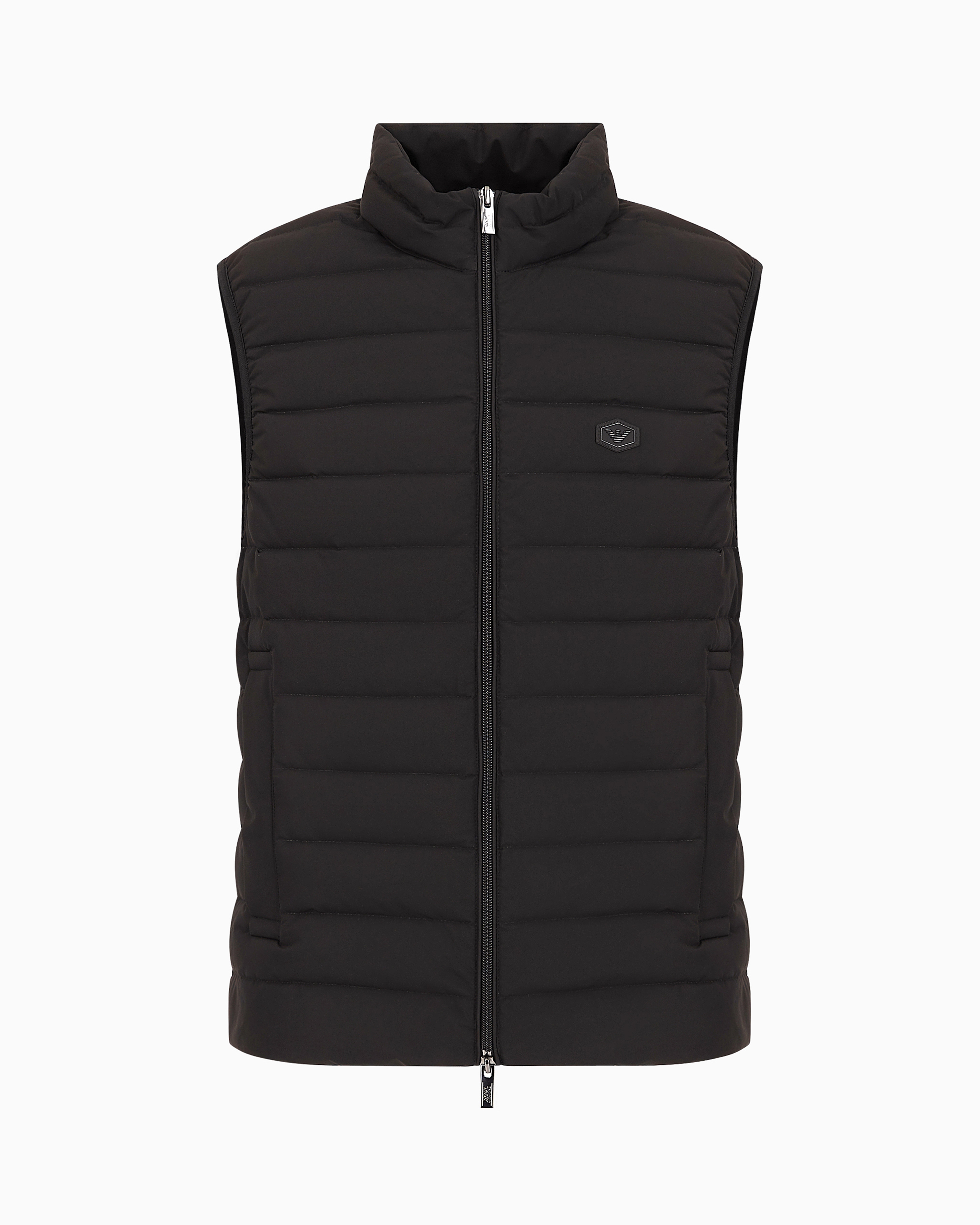 Shop Emporio Armani Sleeveless Full-zip Down Jacket In Quilted Nylon With Eagle Logo Patch In Black