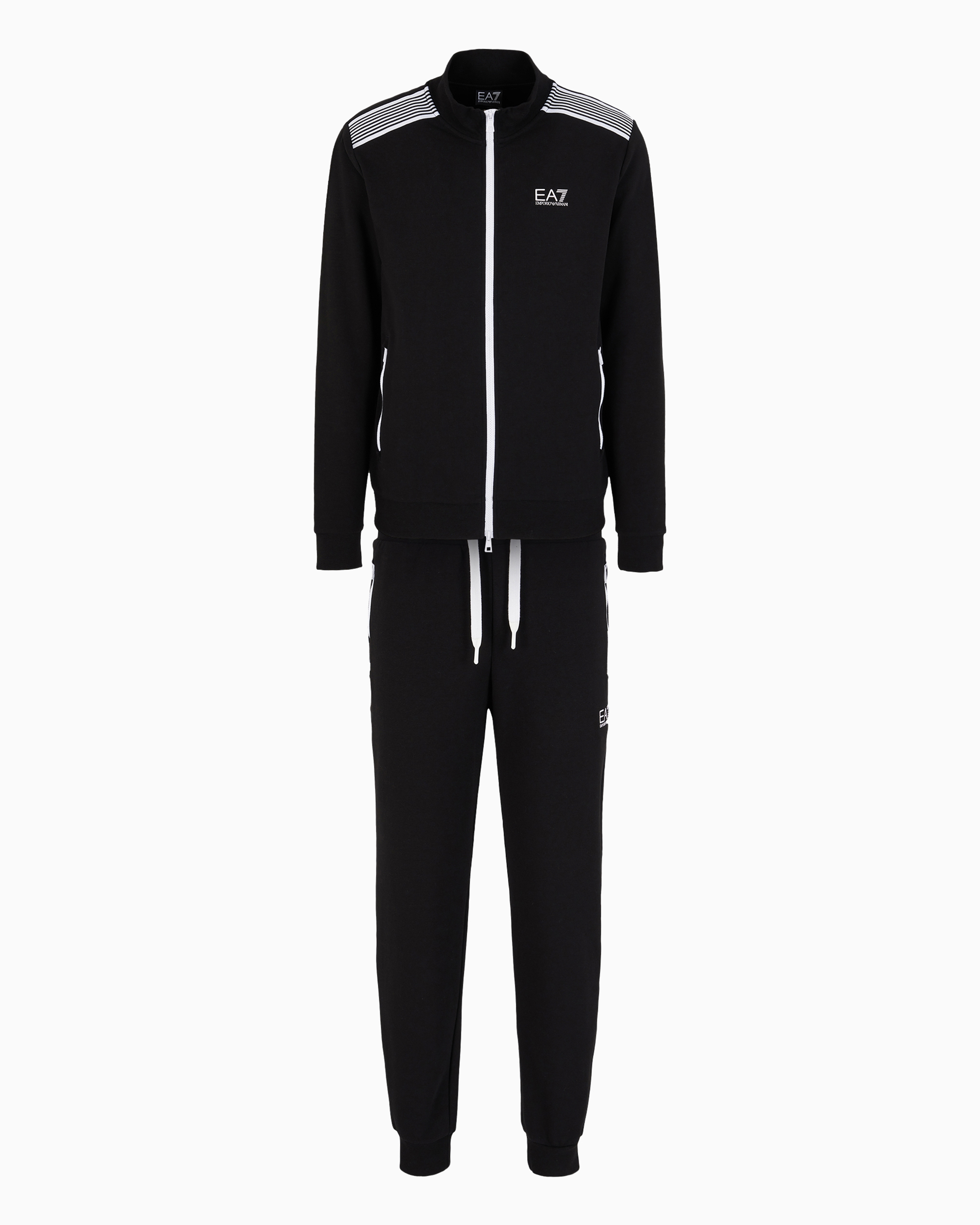 Ea7 Asv 7 Lines Recycled Cotton-blend Tracksuit In Black