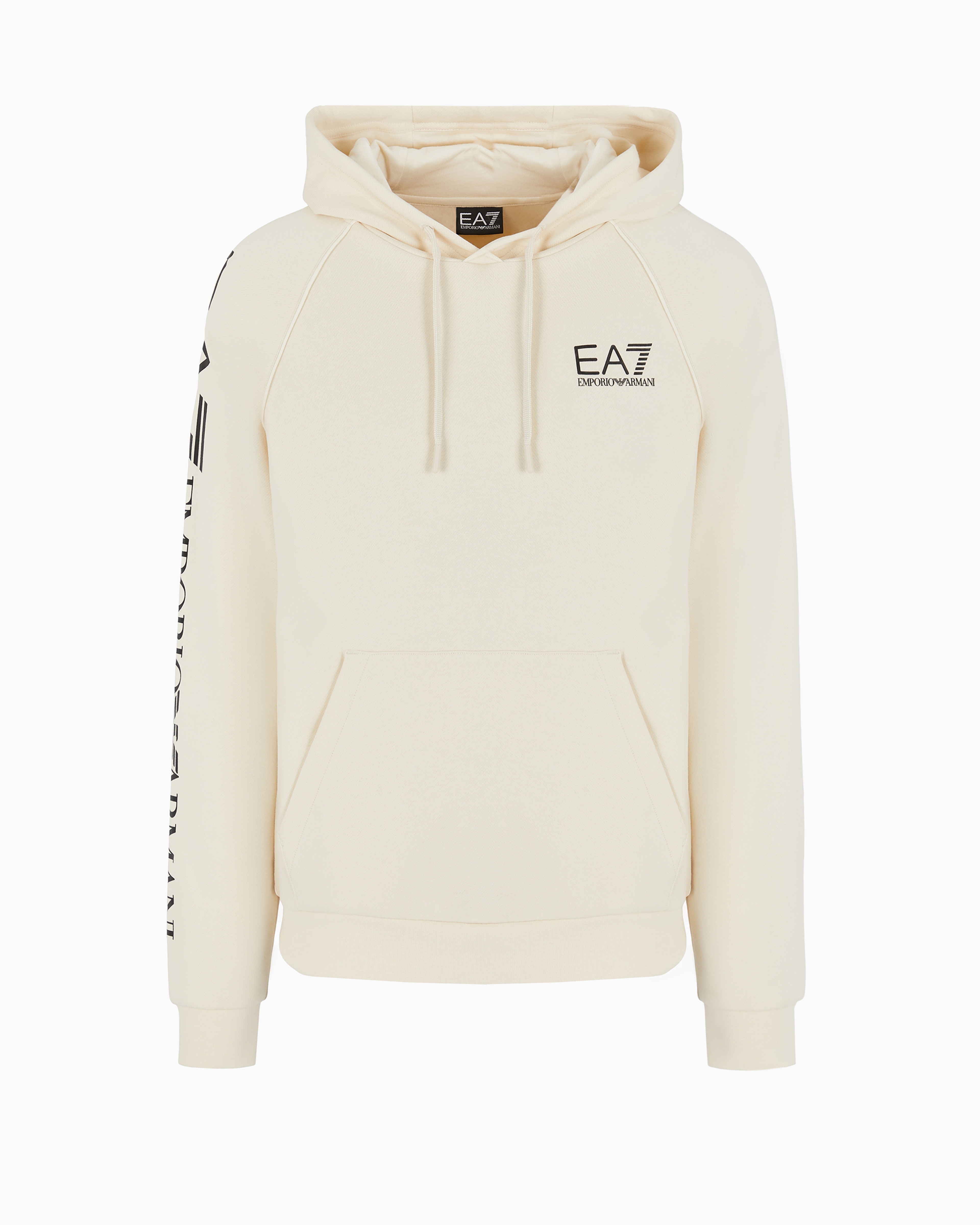 Ea7 Official Store Cotton-blend Hooded Logo Series Sweatshirt In White