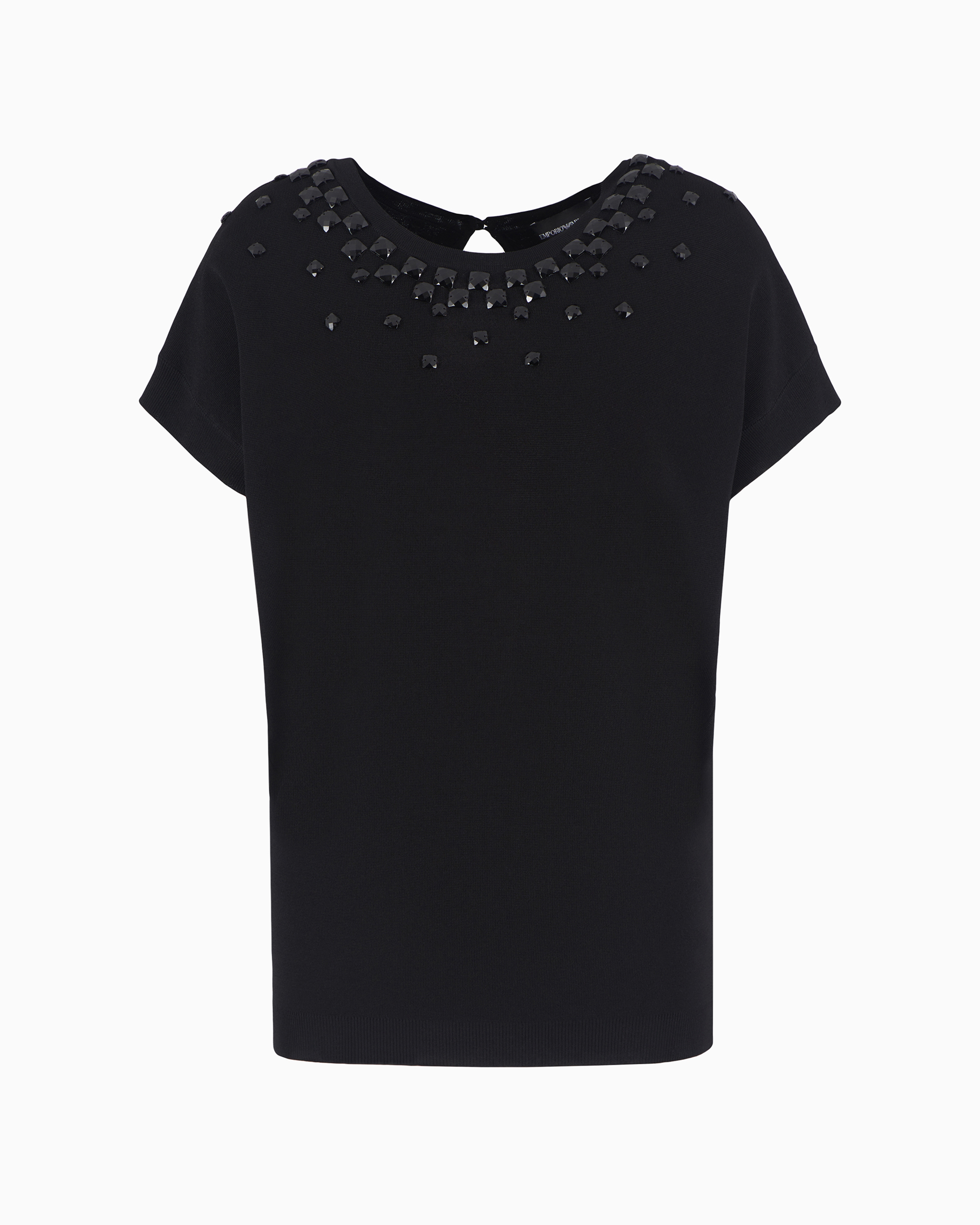 Emporio Armani Official Store Pull En Tissu Point Milano Avec Pierres Cabochons In Black