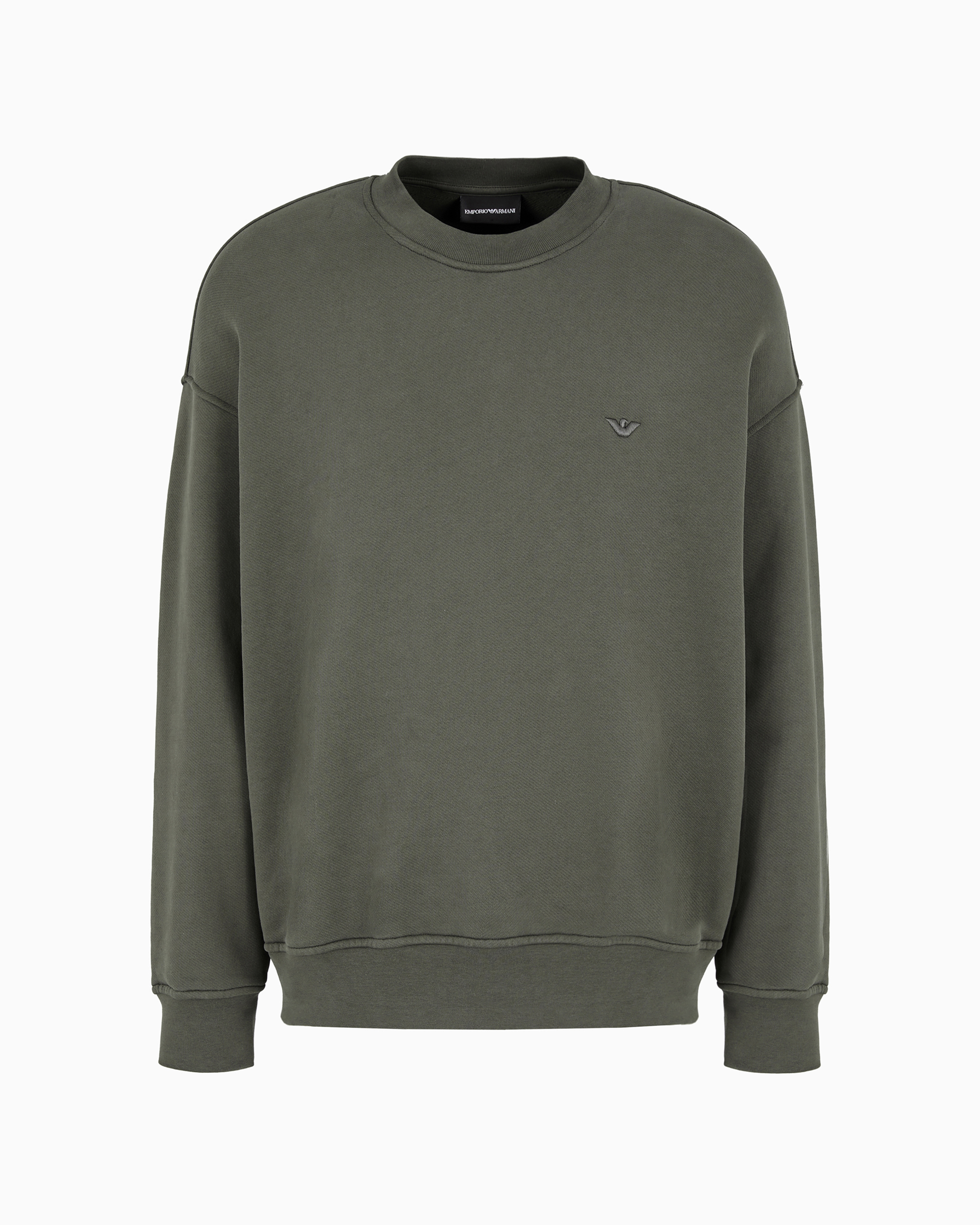 Emporio Armani Official Store Loose-fit Jersey Sweatshirt With Super-embossed Logo Embroidery In Military Green