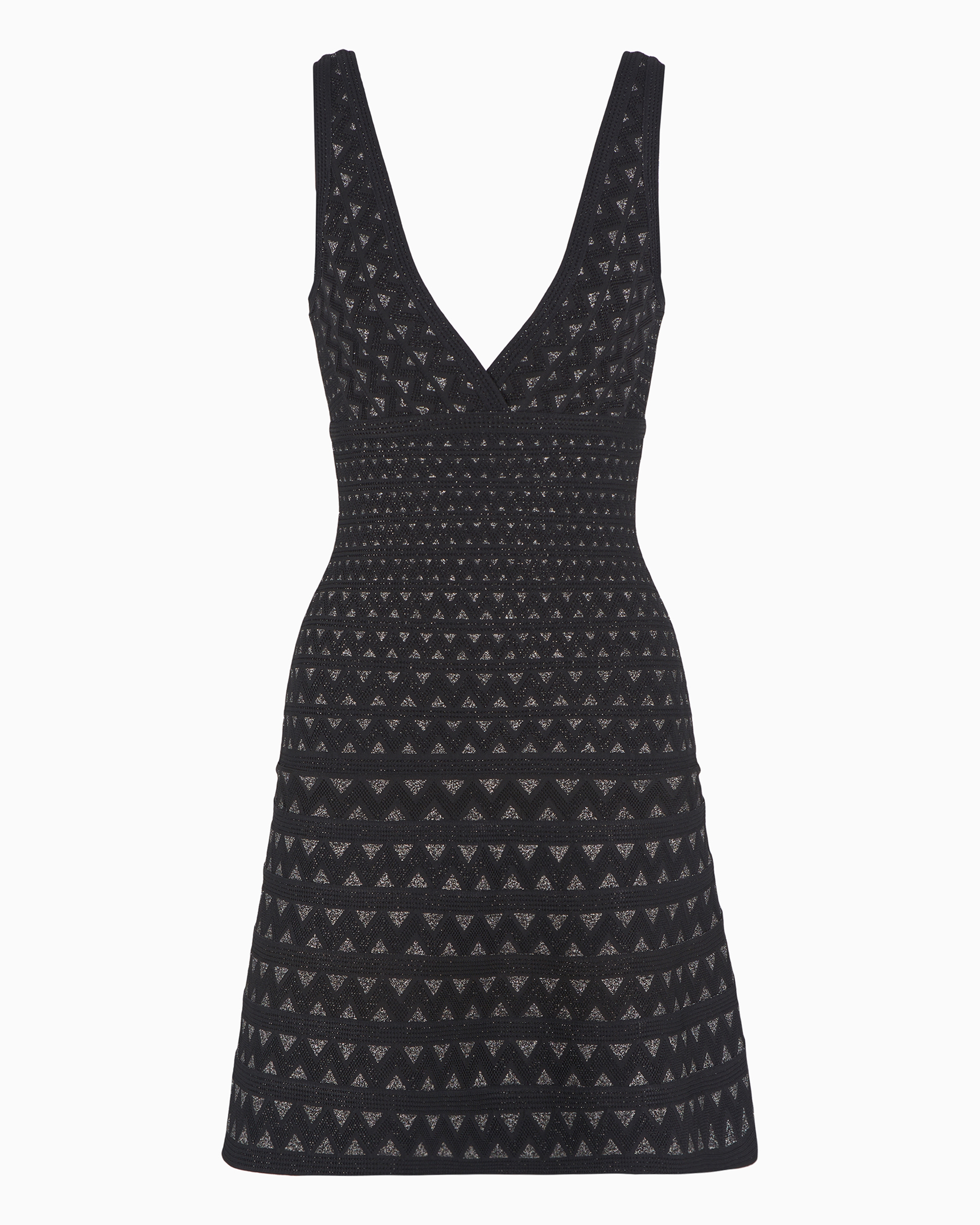 EMPORIO ARMANI MOON CAPSULE COLLECTION TWO-TONE JACQUARD STRETCH-KNIT FLARED DRESS 