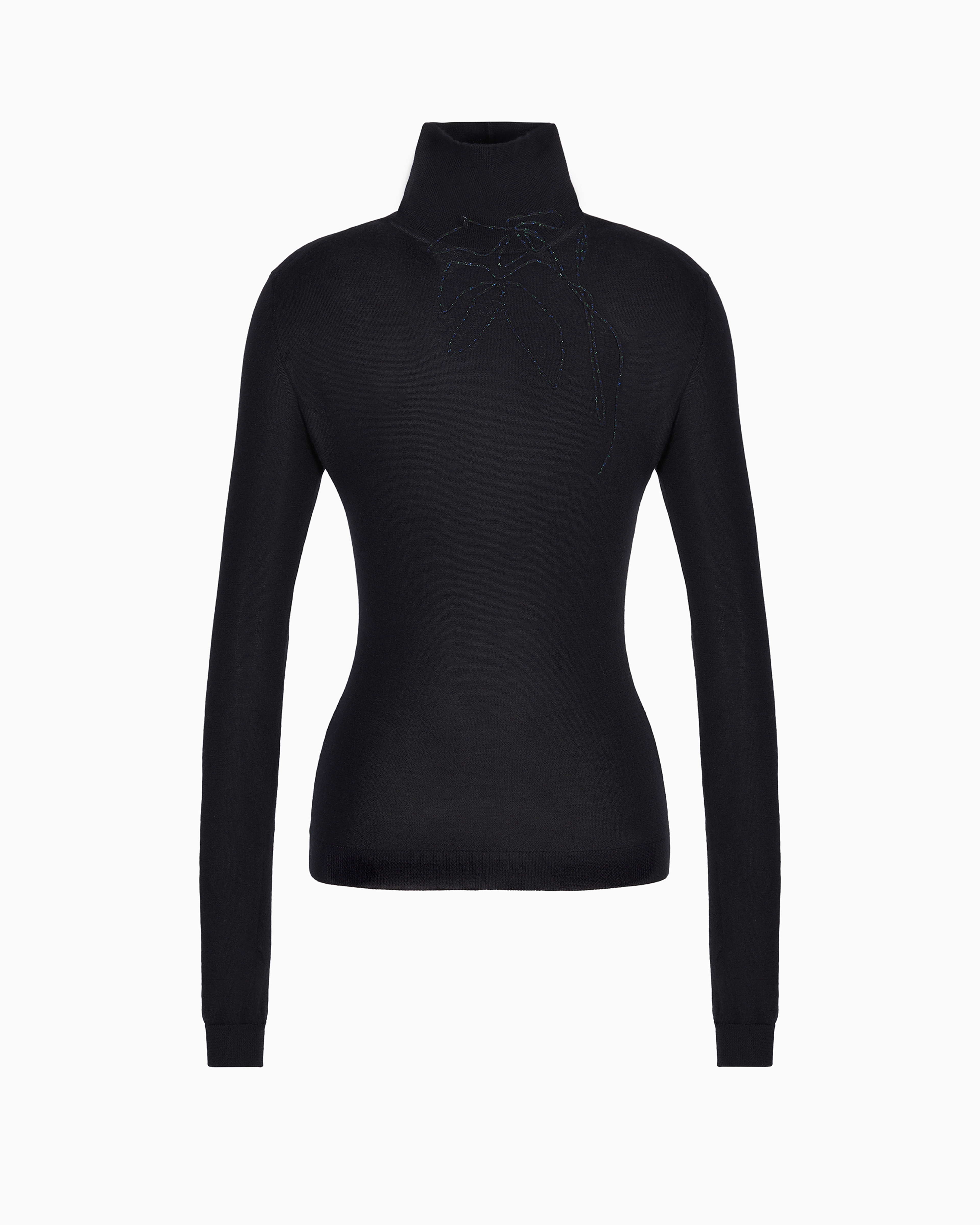 Shop Giorgio Armani Embroidered Cashmere And Silk Mock-neck Jumper In Black