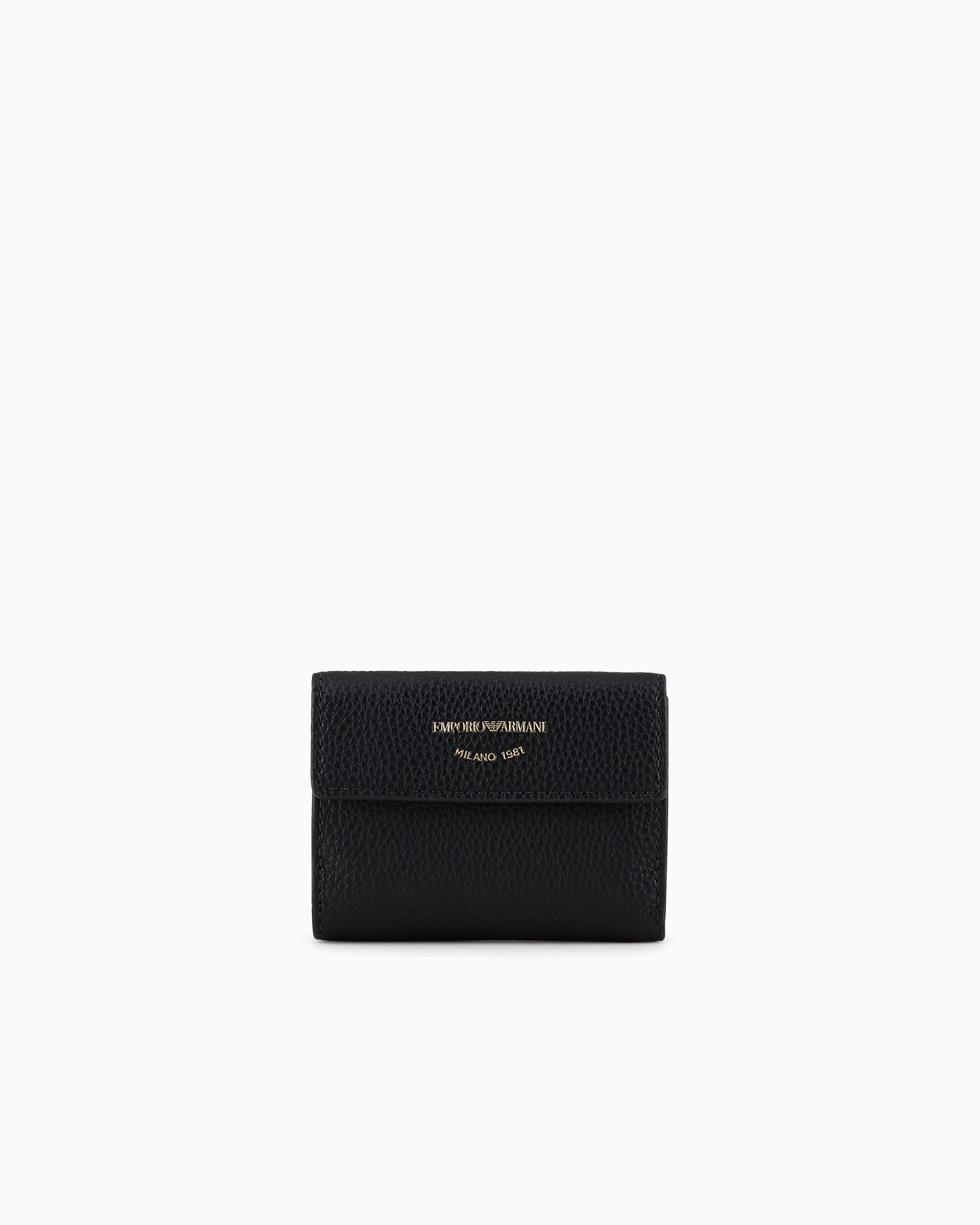 Emporio Armani Myea Trifold Wallet With Deer Print In Black