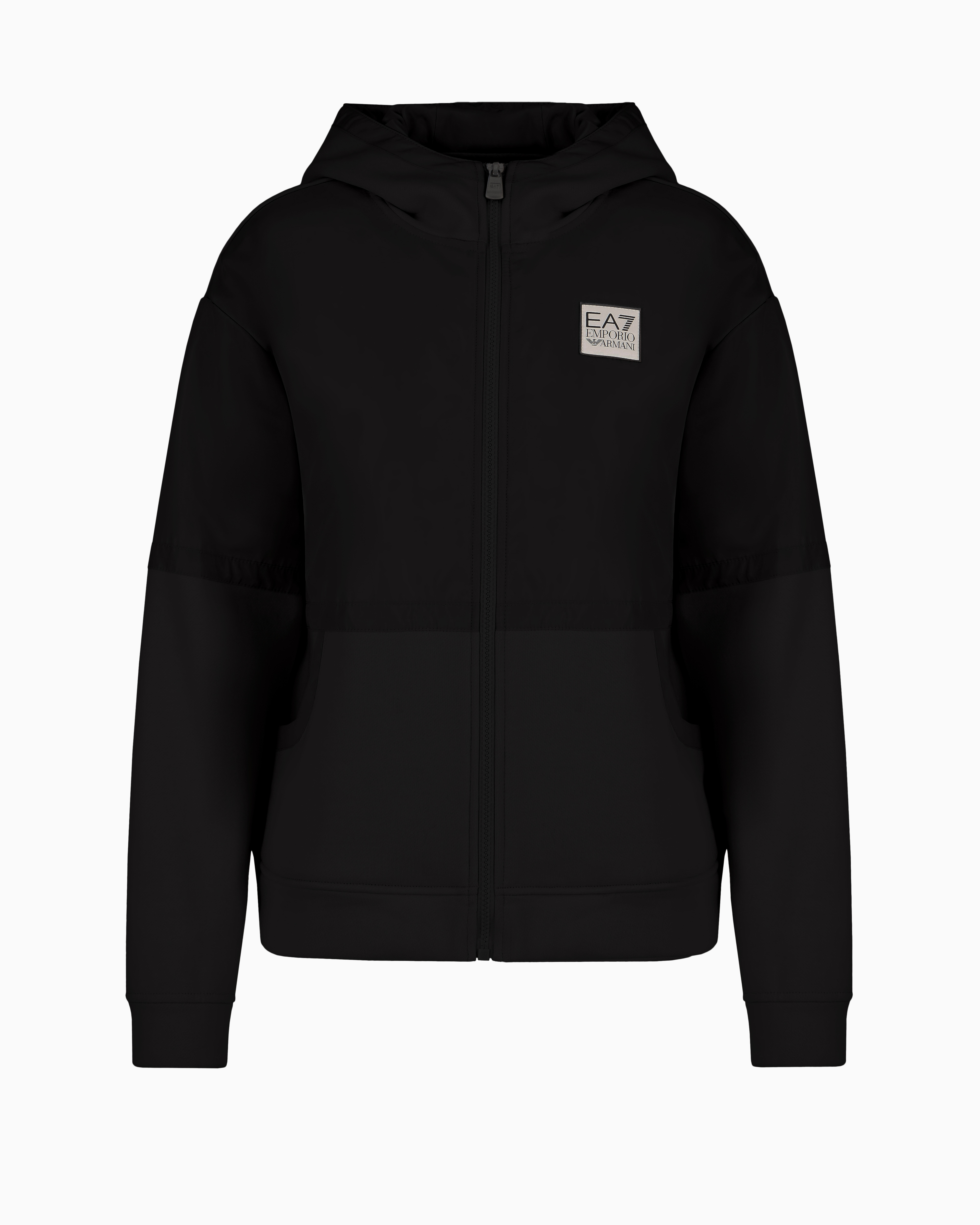 Ea7 Contemporary Sport Hooded Sweatshirt With Nylon Inserts In Black