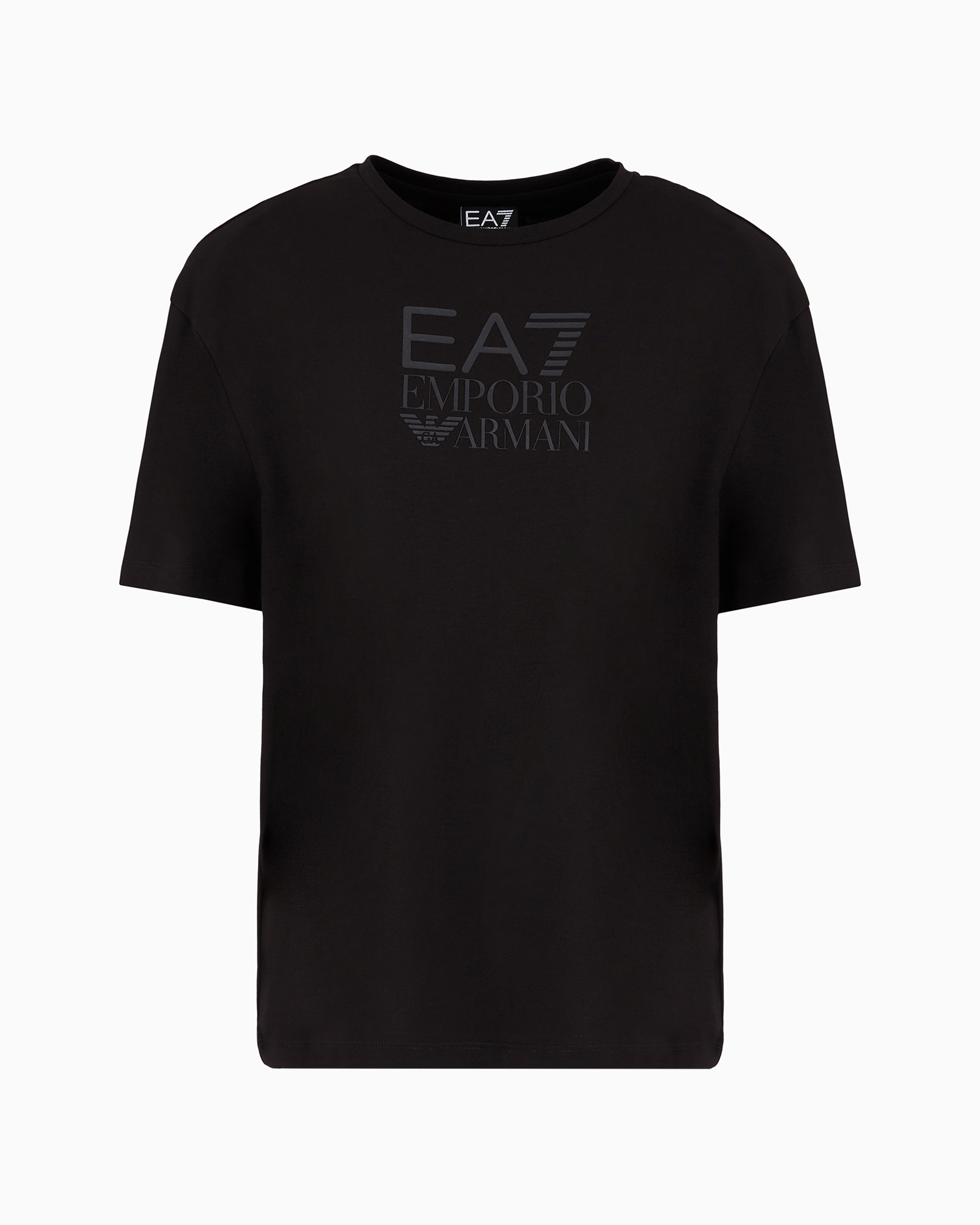 Ea7 Visibility Short-sleeved T-shirt In A Stretch Cotton Blend In Black