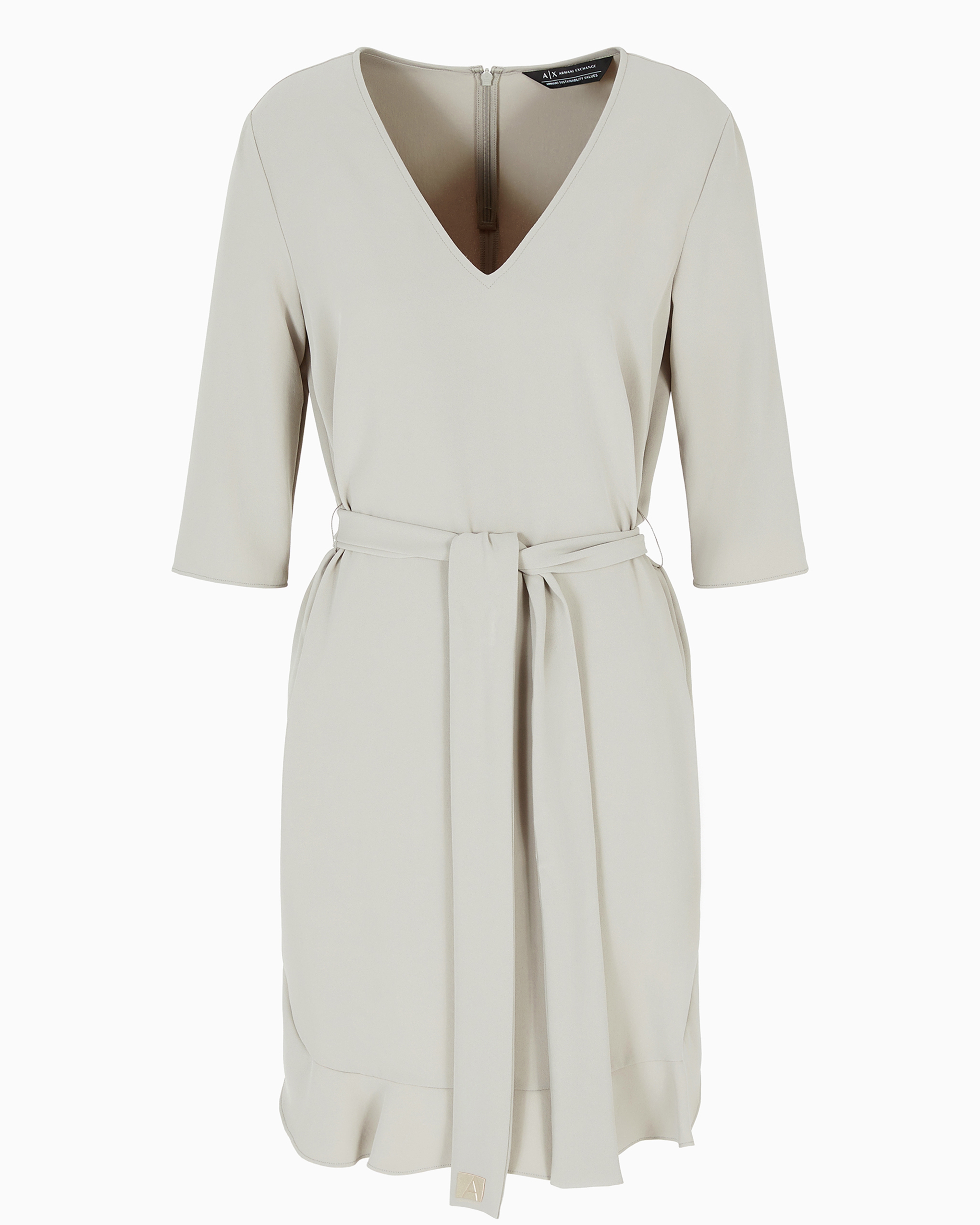 Armani Exchange - Midi dress with belt and V-neck, Woman, Grey, Size:
