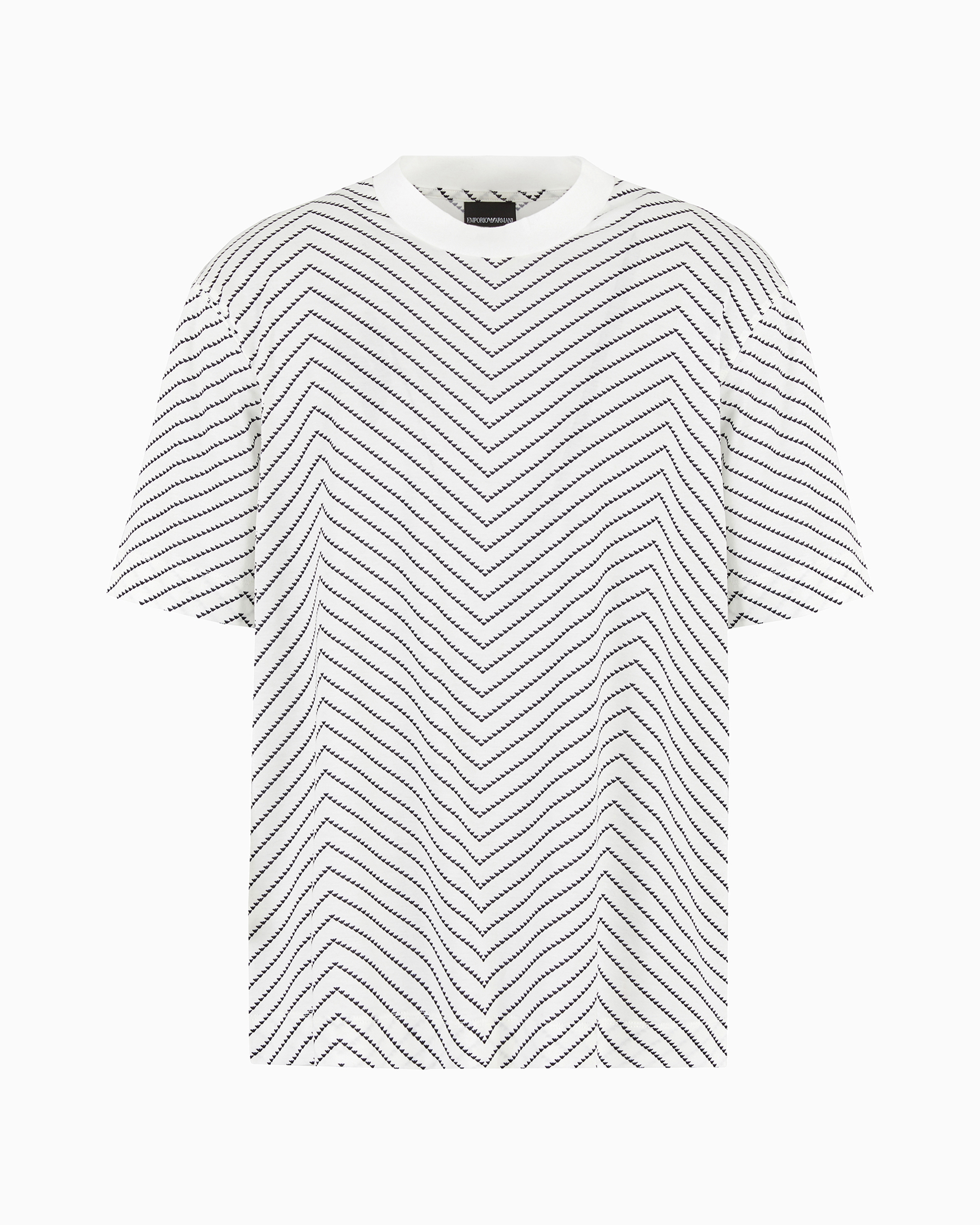 Emporio Armani Official Store Lyocell Blend-jersey T-shirt With Macro Chevron Print And Asv Micro Eagle In White