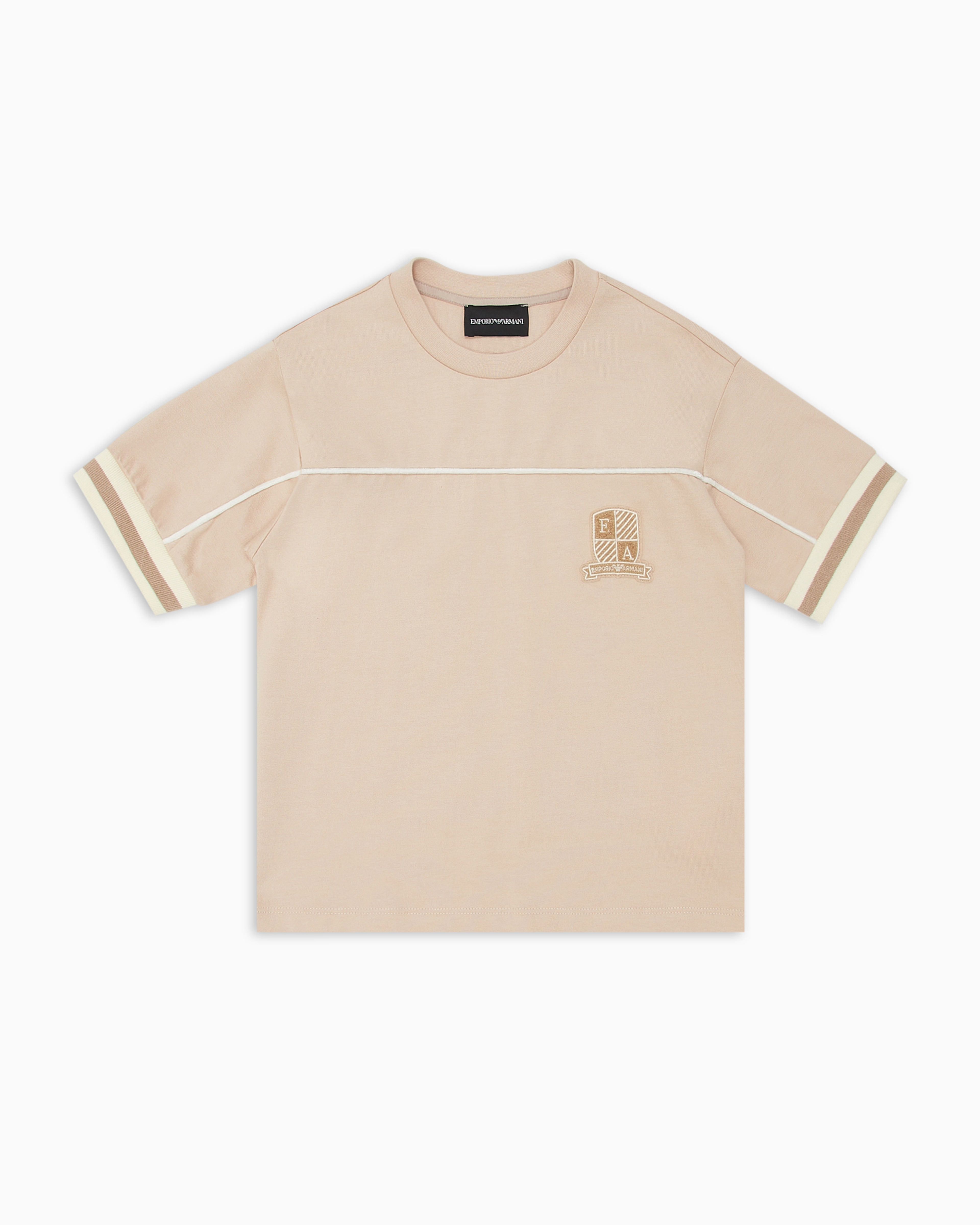 Shop Emporio Armani Asv Jersey T-shirt With Ea Logo Crest Patch In Beige