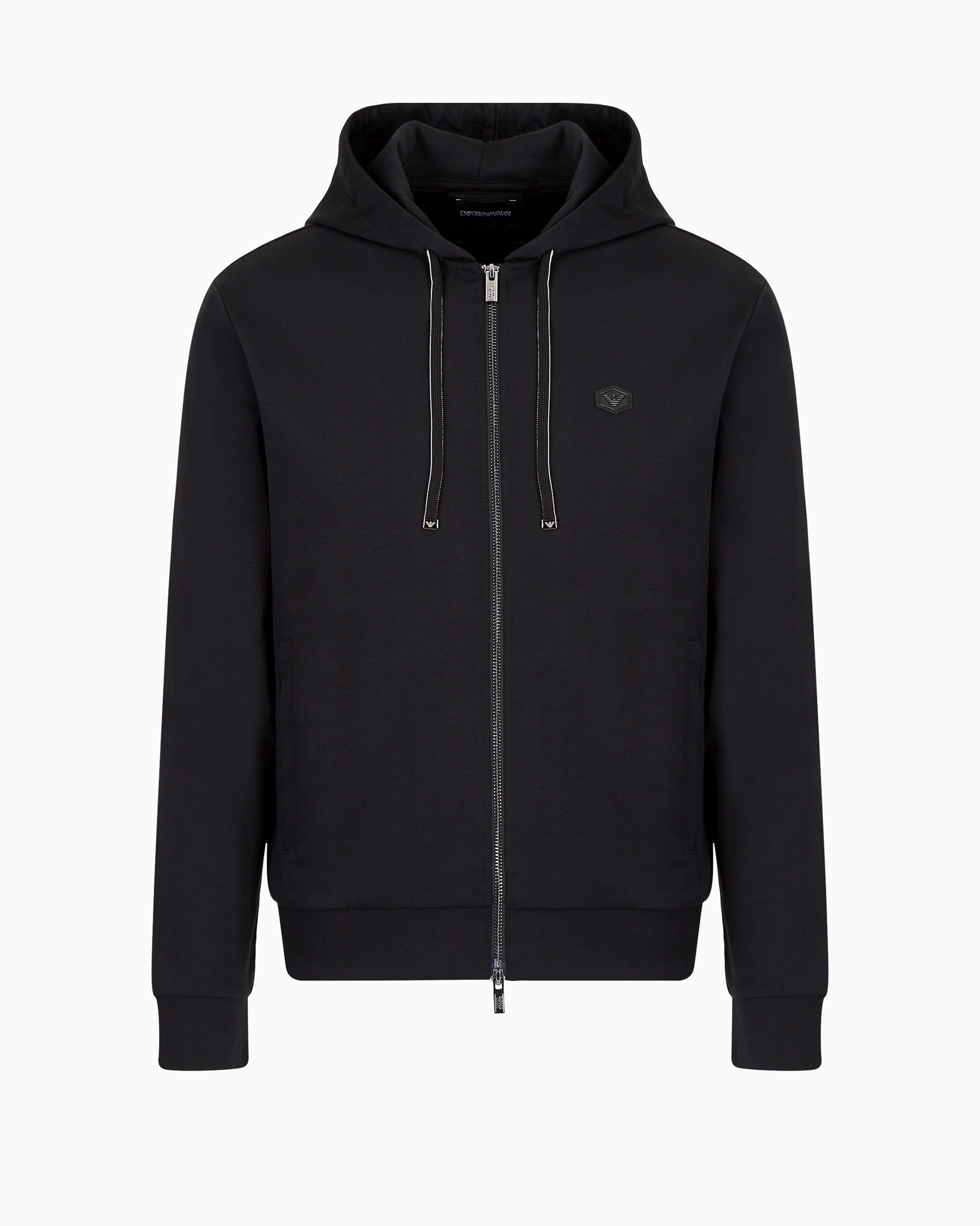 EMPORIO ARMANI HOODED, ZIPPED, PONTE-DI-ROMA SWEATSHIRT 