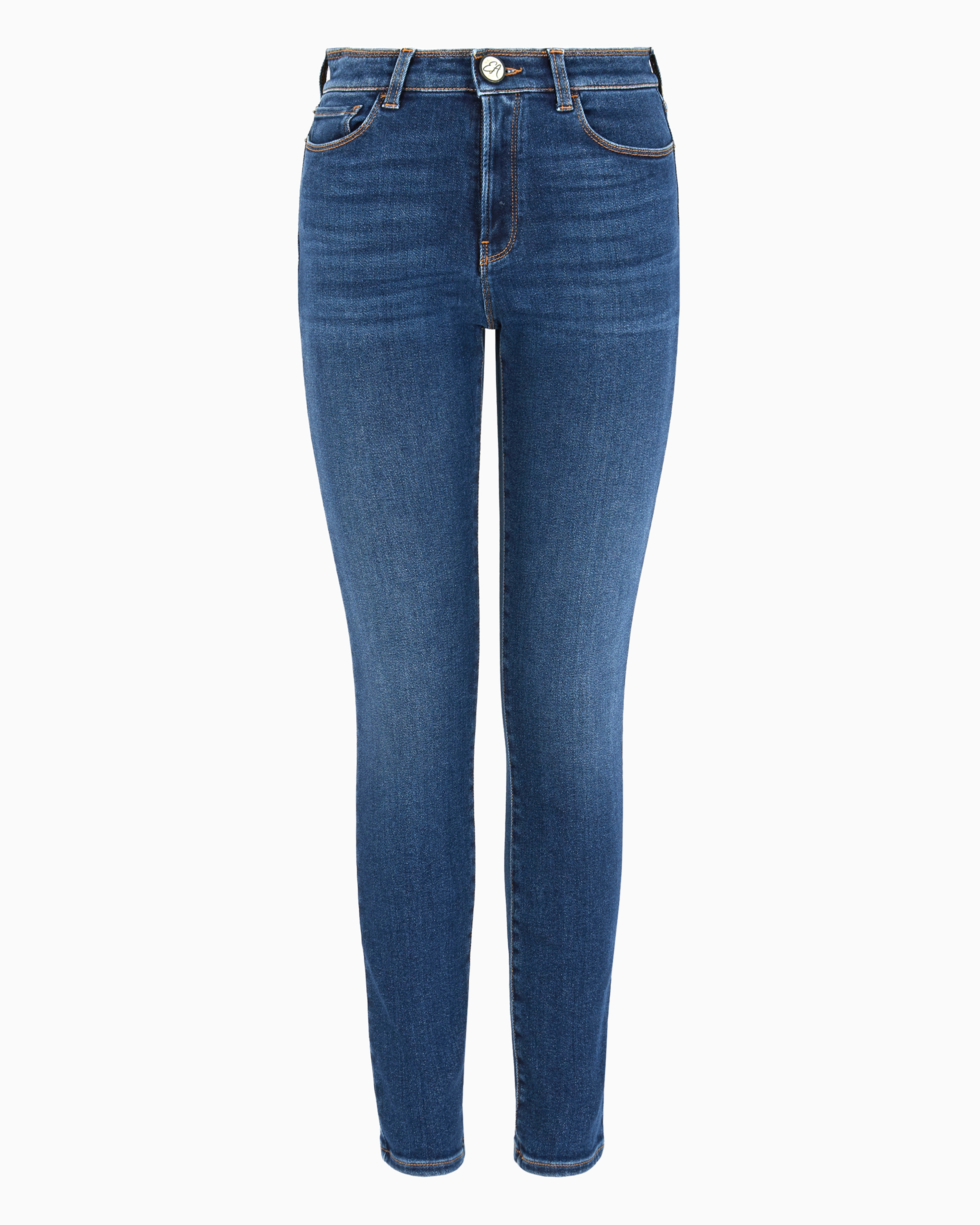 Emporio Armani Official Store Asv J20 High-waisted Super-skinny Leg Jeans In A Worn-look Organic Stretch Denim In Mittelblau