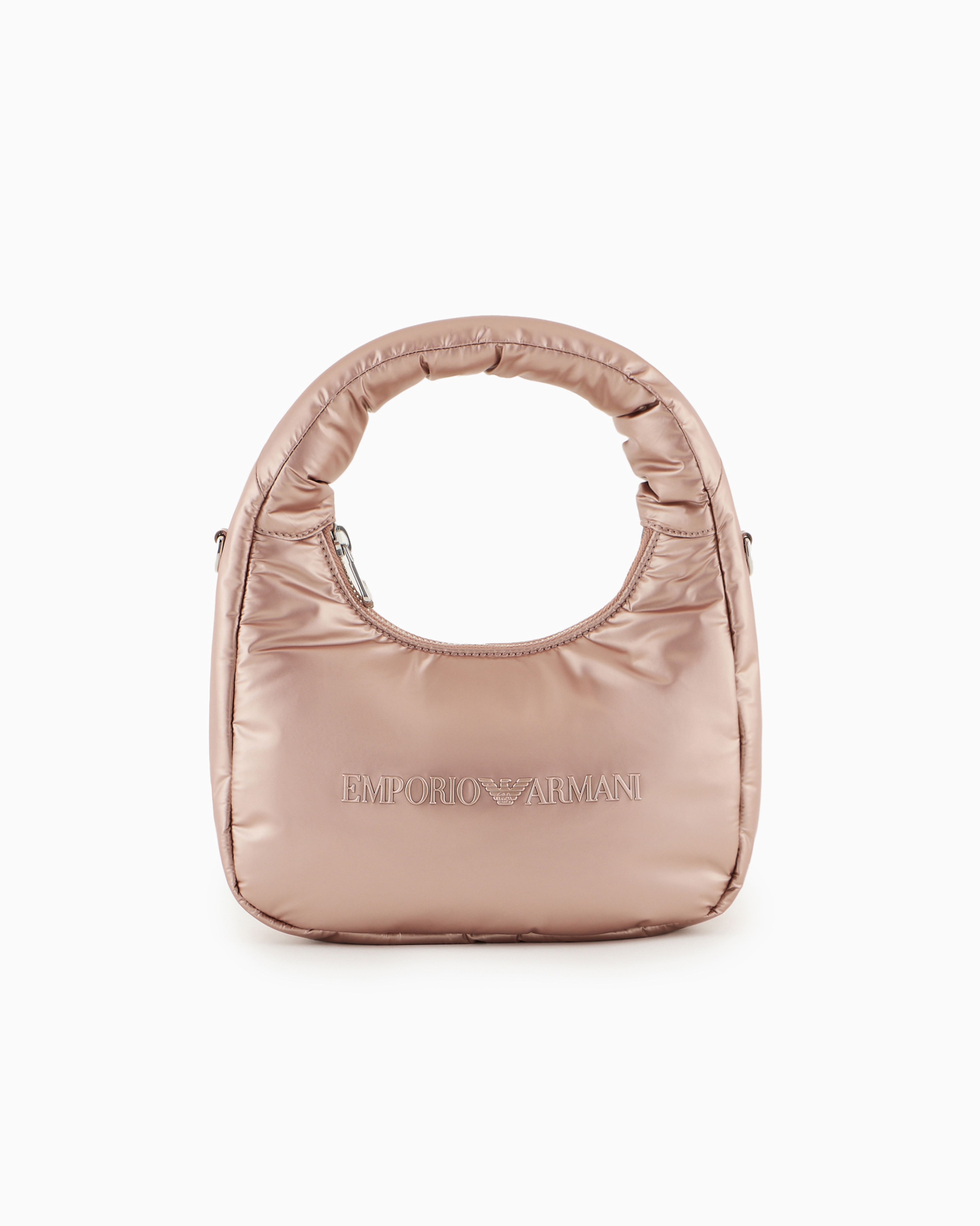 Shop Emporio Armani Shiny, Padded Nylon Hobo Bag With Logo In Pink