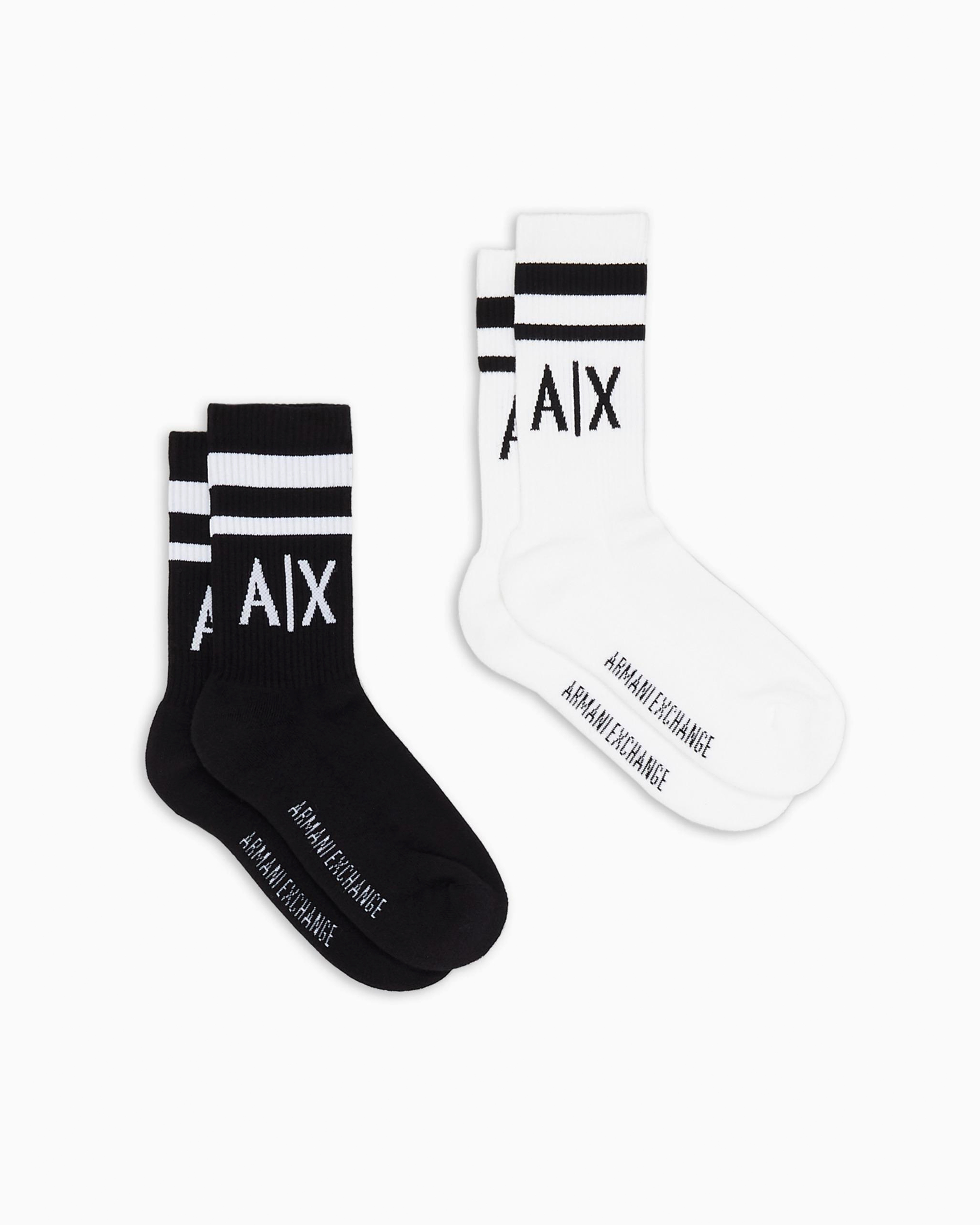 Armani Exchange Set Of 2 Pairs Of Mixed Cotton Socks With Logo In Black