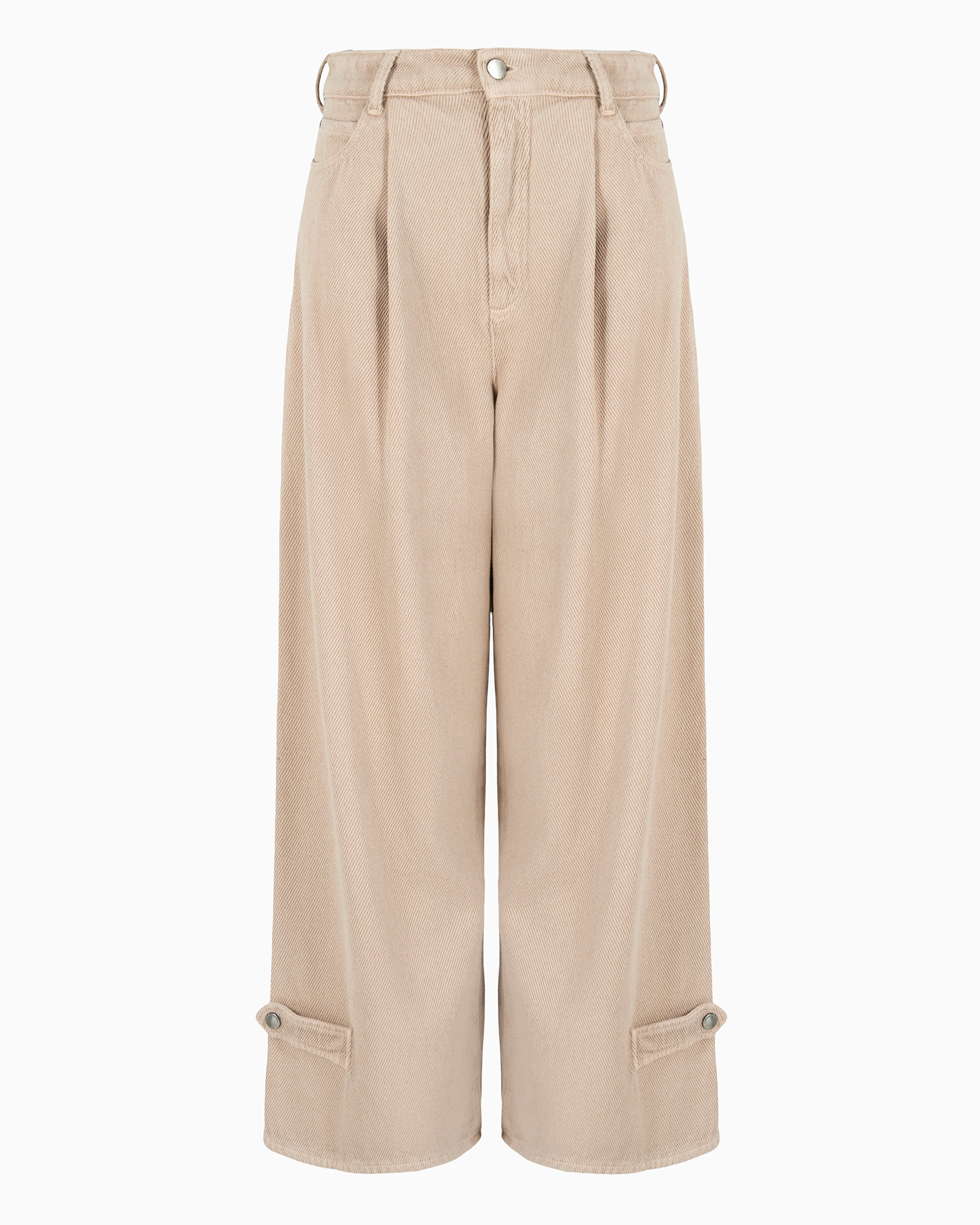 Emporio Armani Official Store Icon High-waisted Drill Jeans With A Wide Leg And Pleats In Beige