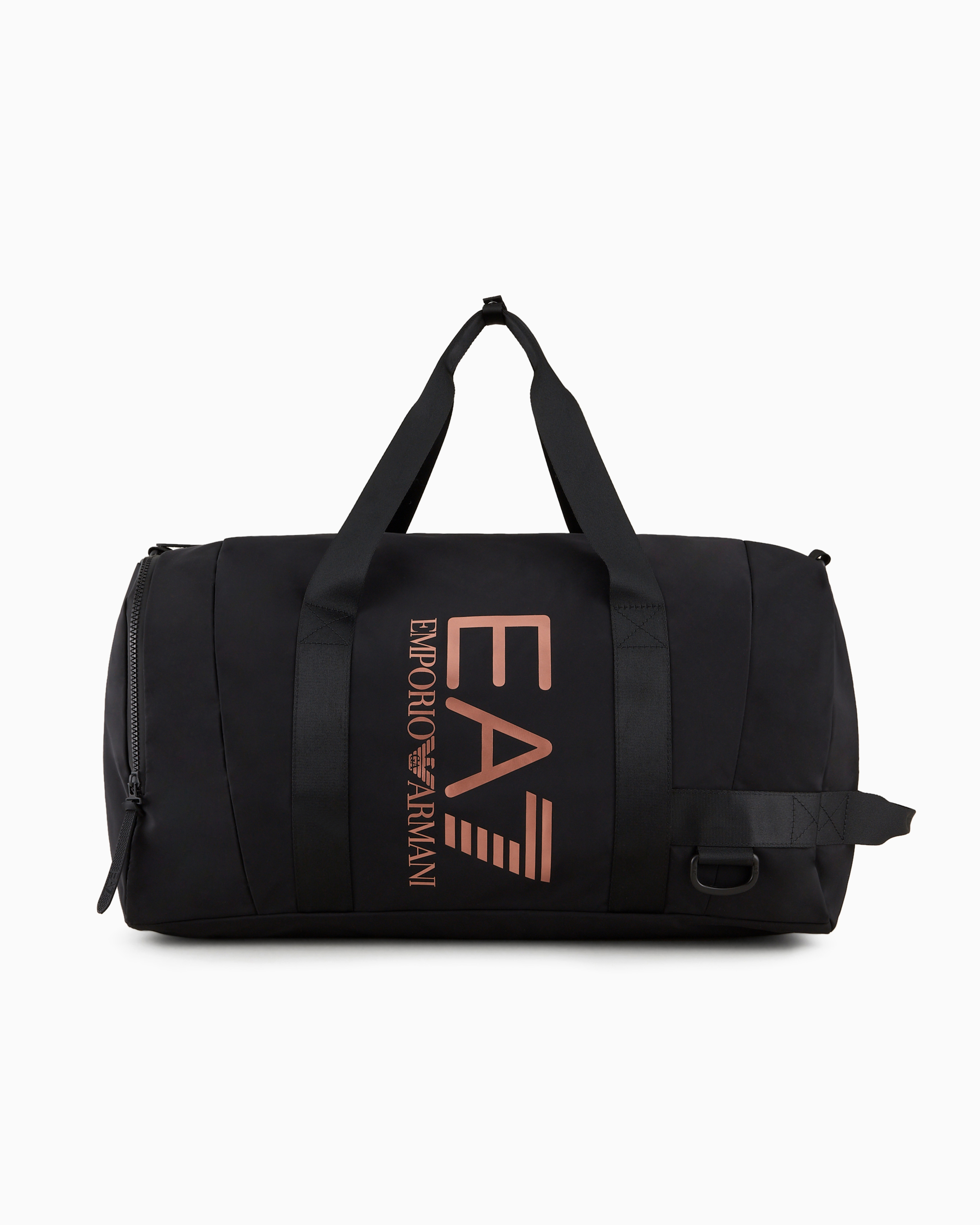 Ea7 Official Store Duffel Bag In Sustainable Fabric With Oversized Logo In Deep Black