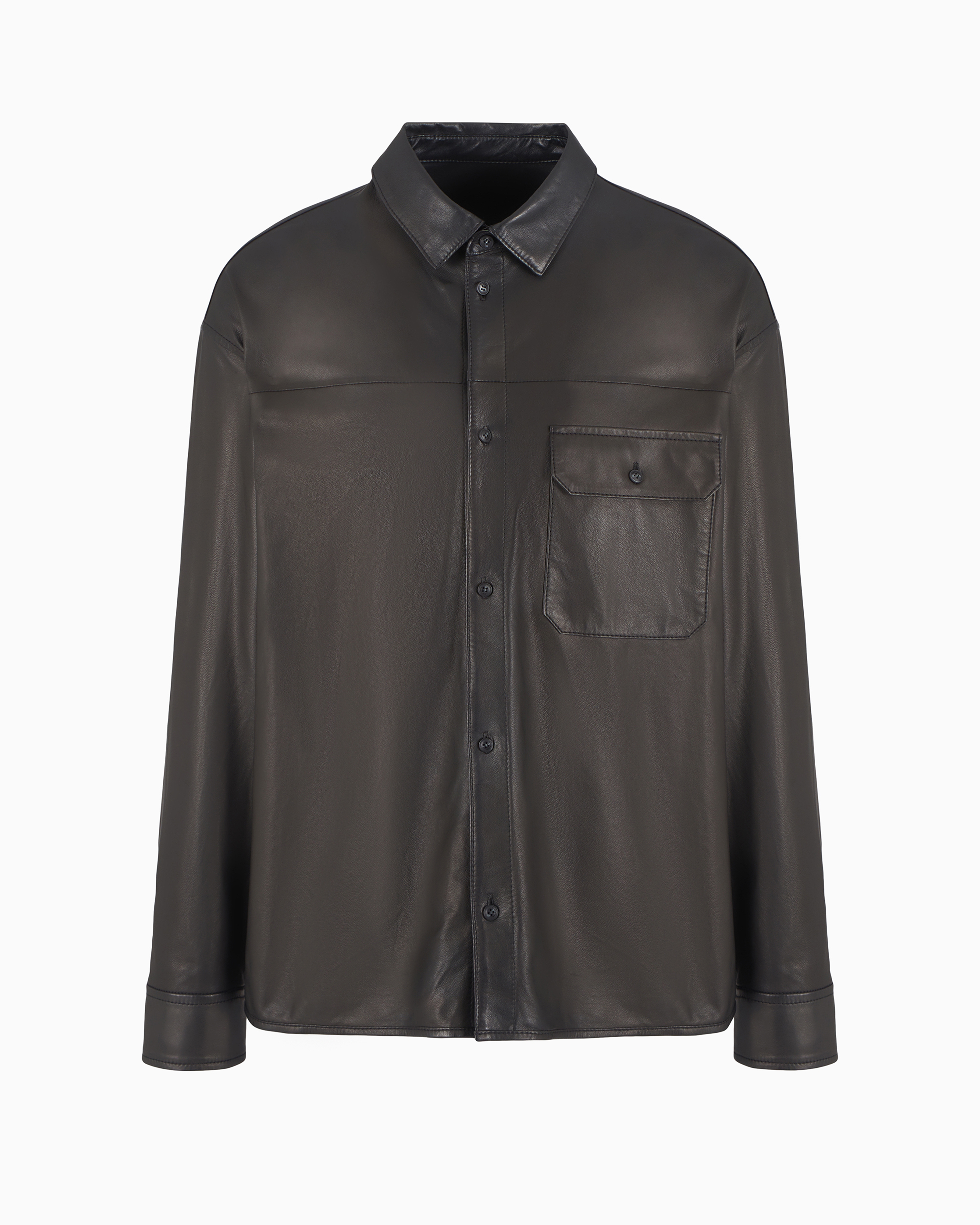 Emporio Armani Official Store Loose-fit Shirt In Glove-quality Nappa Lambskin In Noir