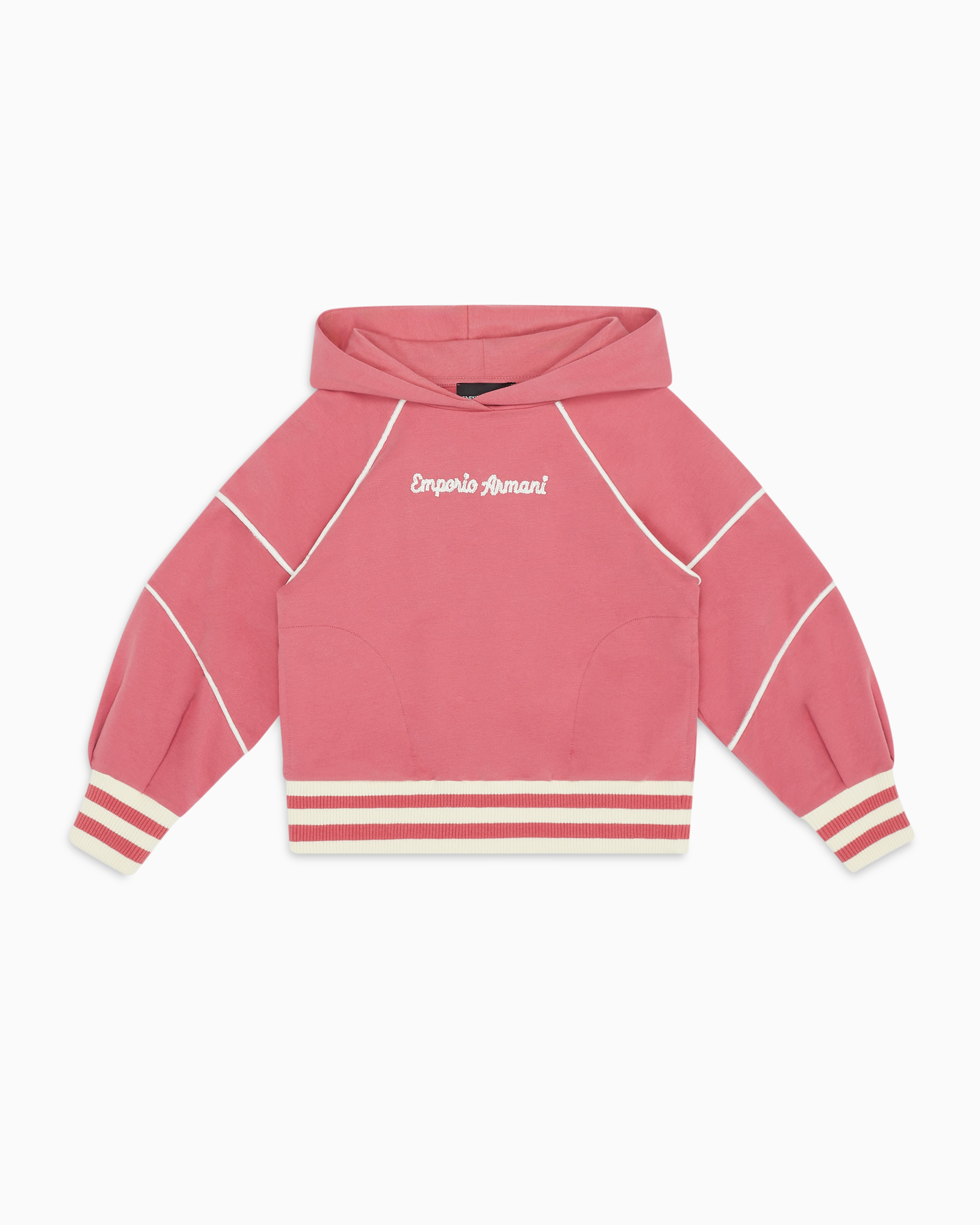 Shop Emporio Armani Comfort-fit, Hooded Sweatshirt In Jersey, With Piping And Logo Embroidery In Pink