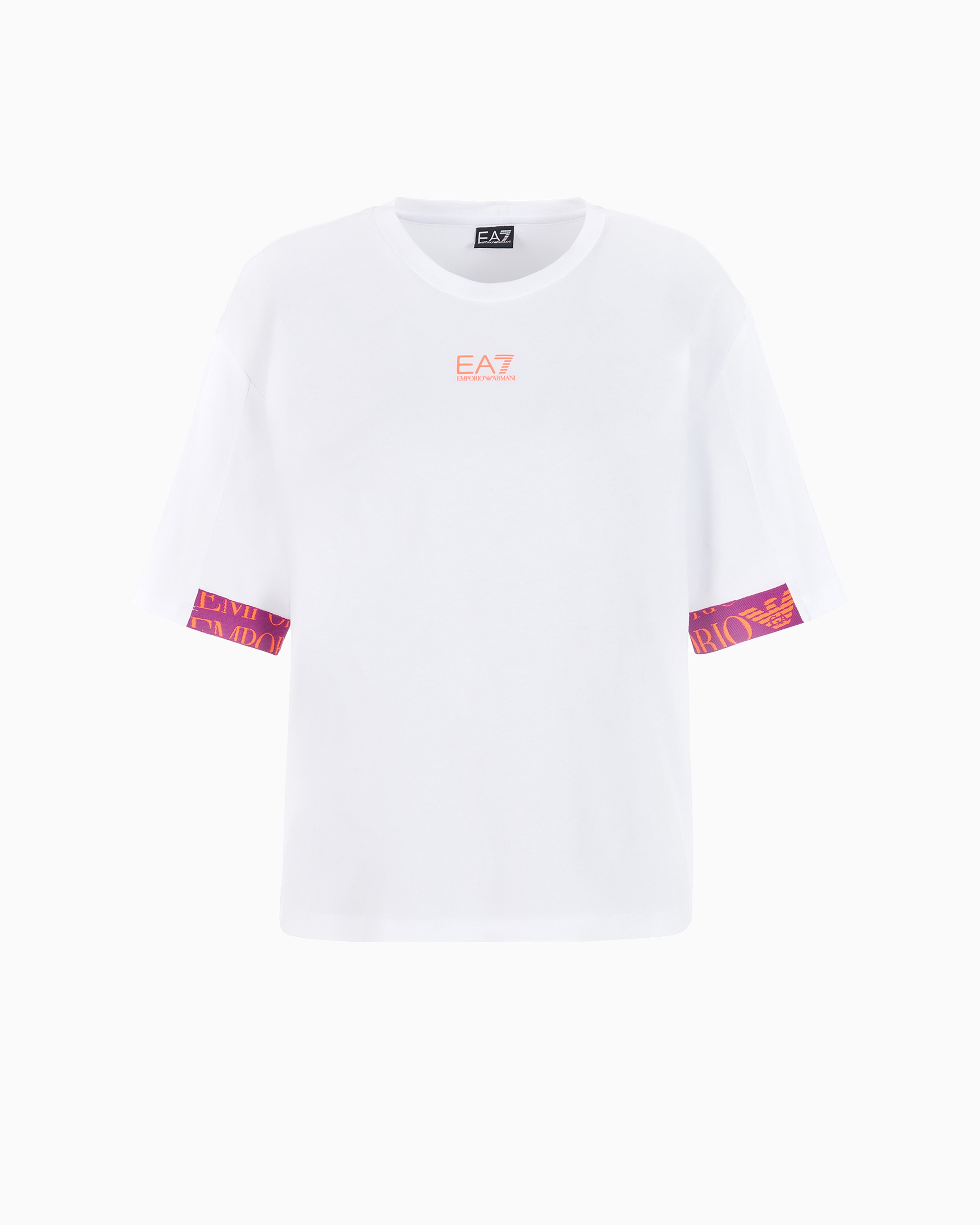 Shop Ea7 Logo Series Cotton Crew-neck T-shirt In White