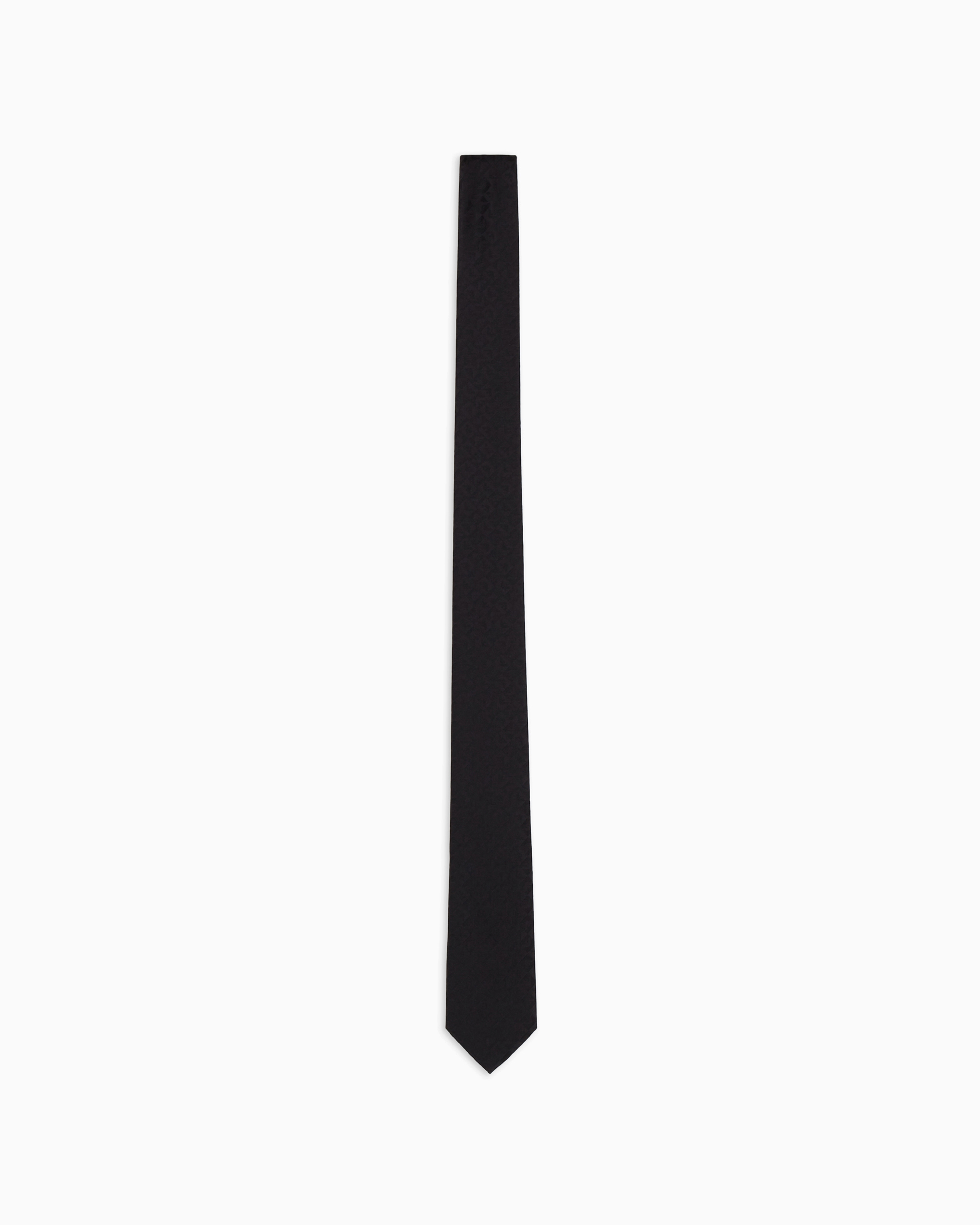 Emporio Armani Pure Silk Eagle And Check Jacquard Tie In Black