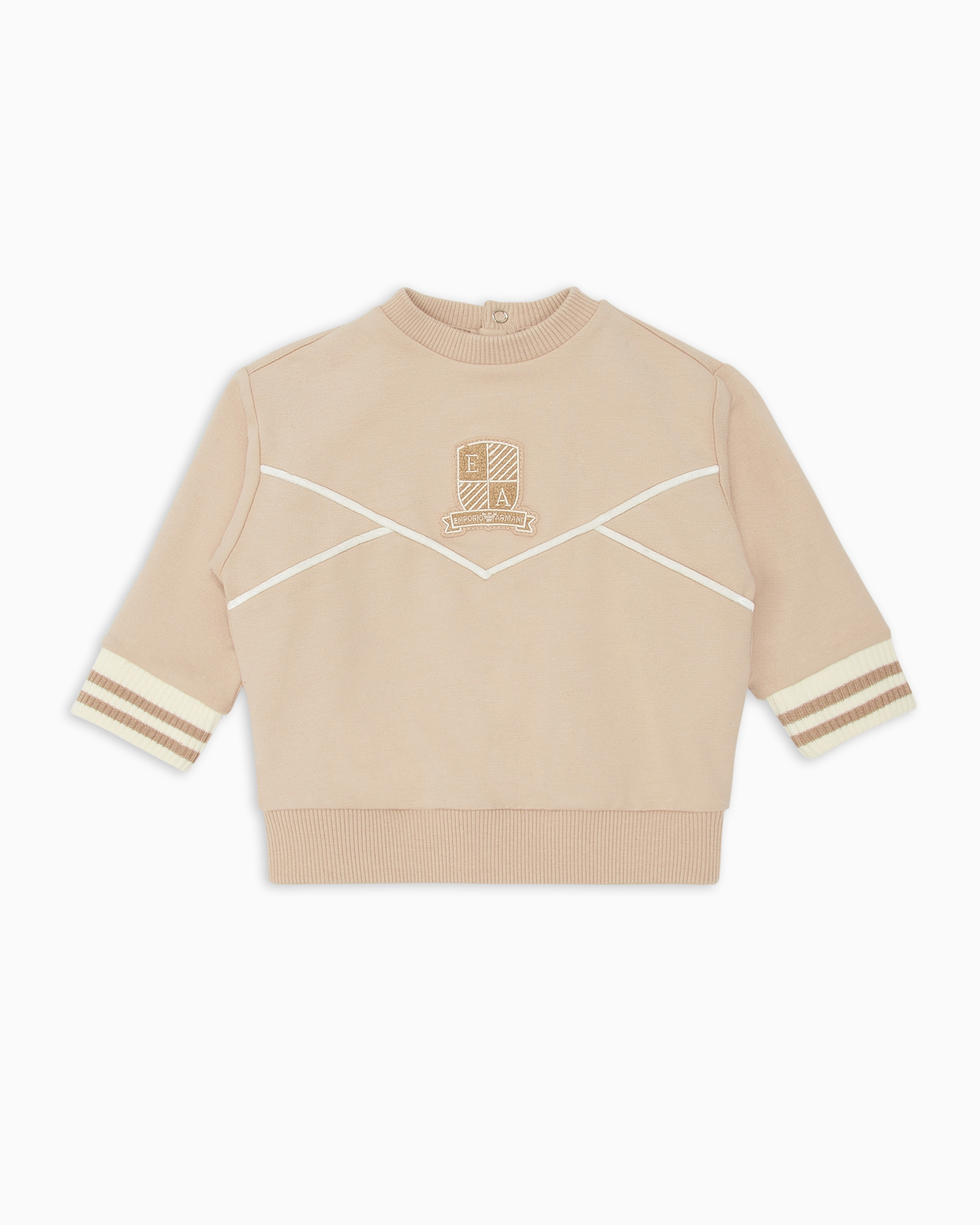 Emporio Armani Official Store Jersey Sweatshirt With Logo Crest Patch In Beige