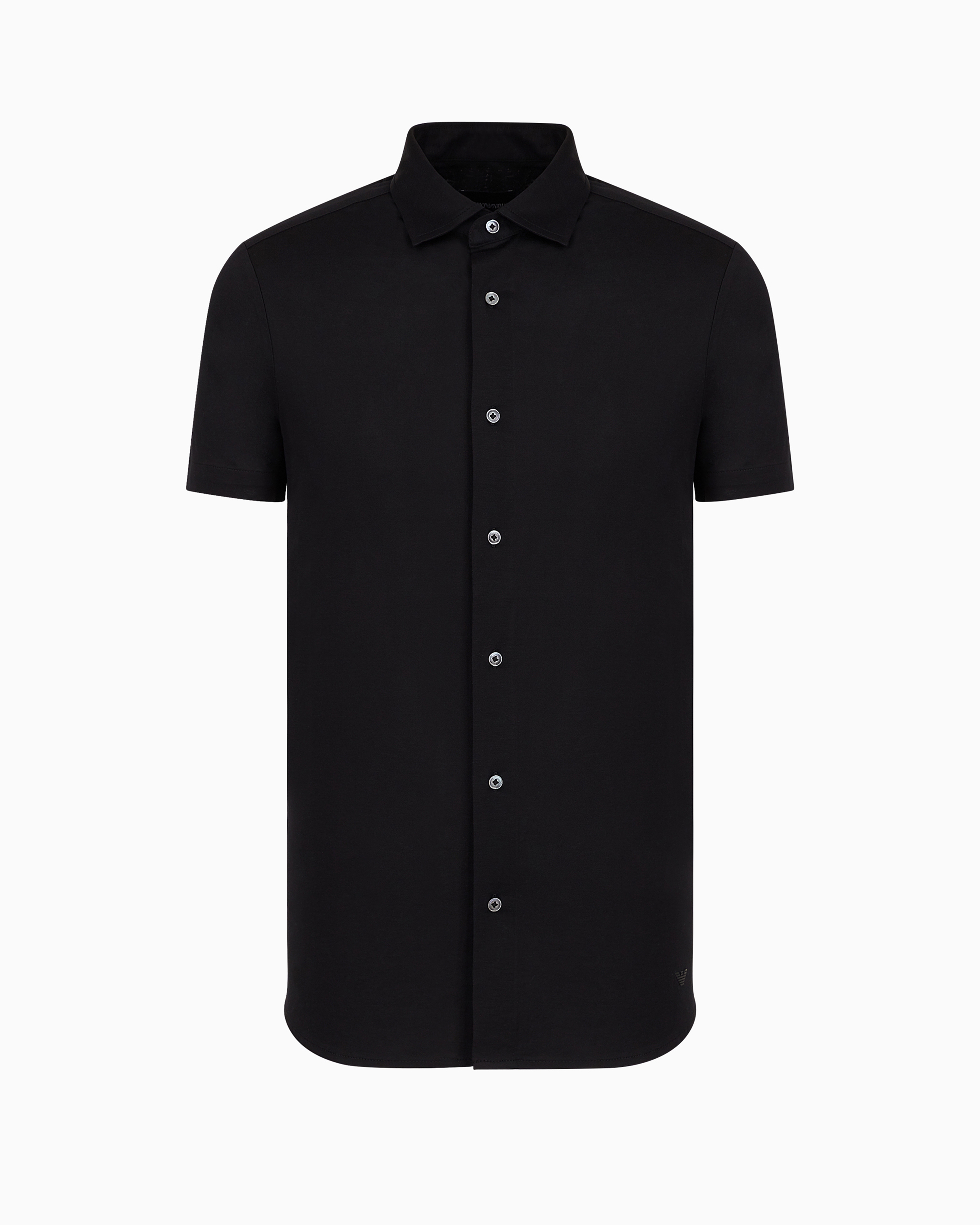 Emporio Armani Short-sleeved Tencel Jersey Blend Shirt In Black