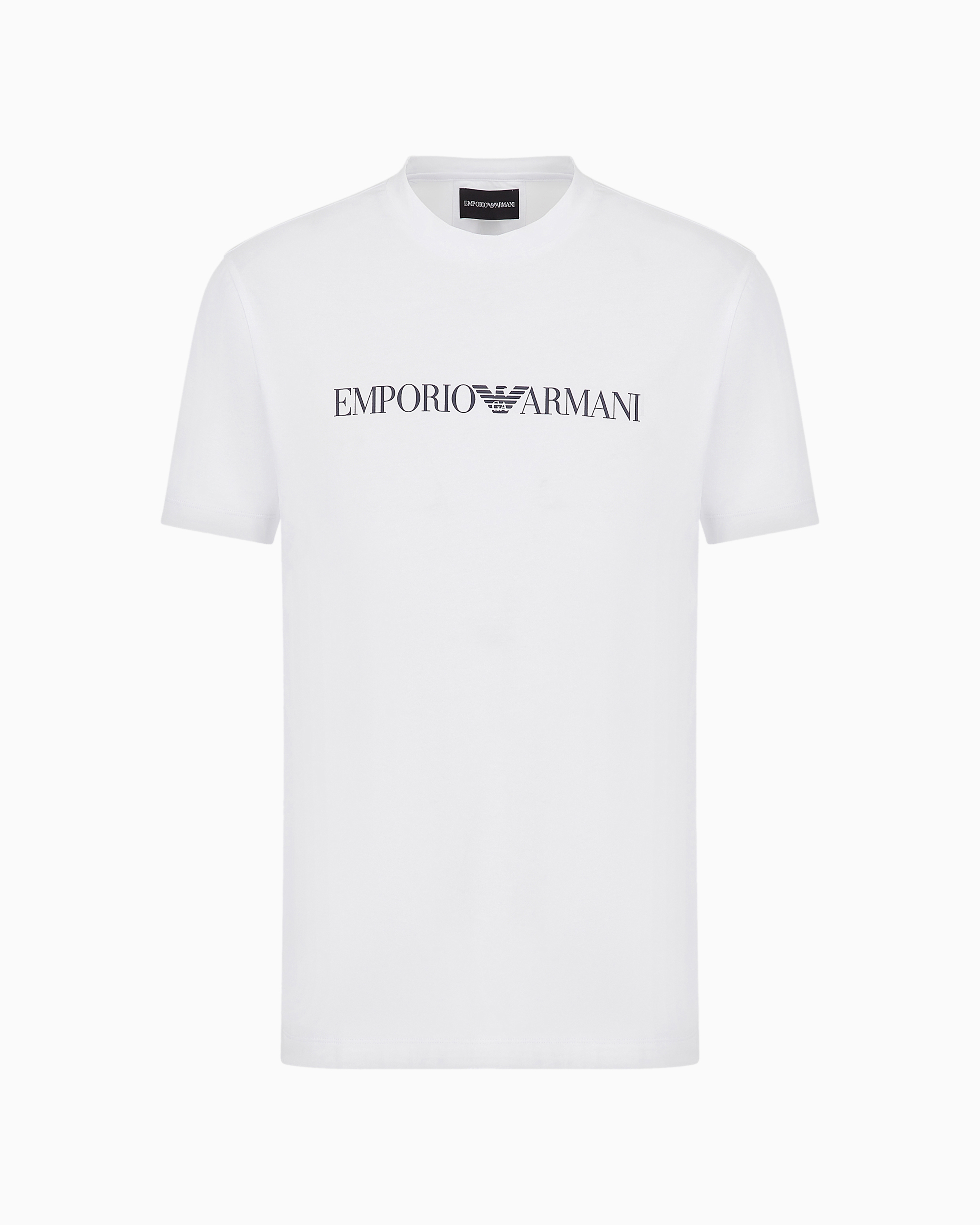 Emporio Armani White And Black Crewneck T-shirt With Writing In White