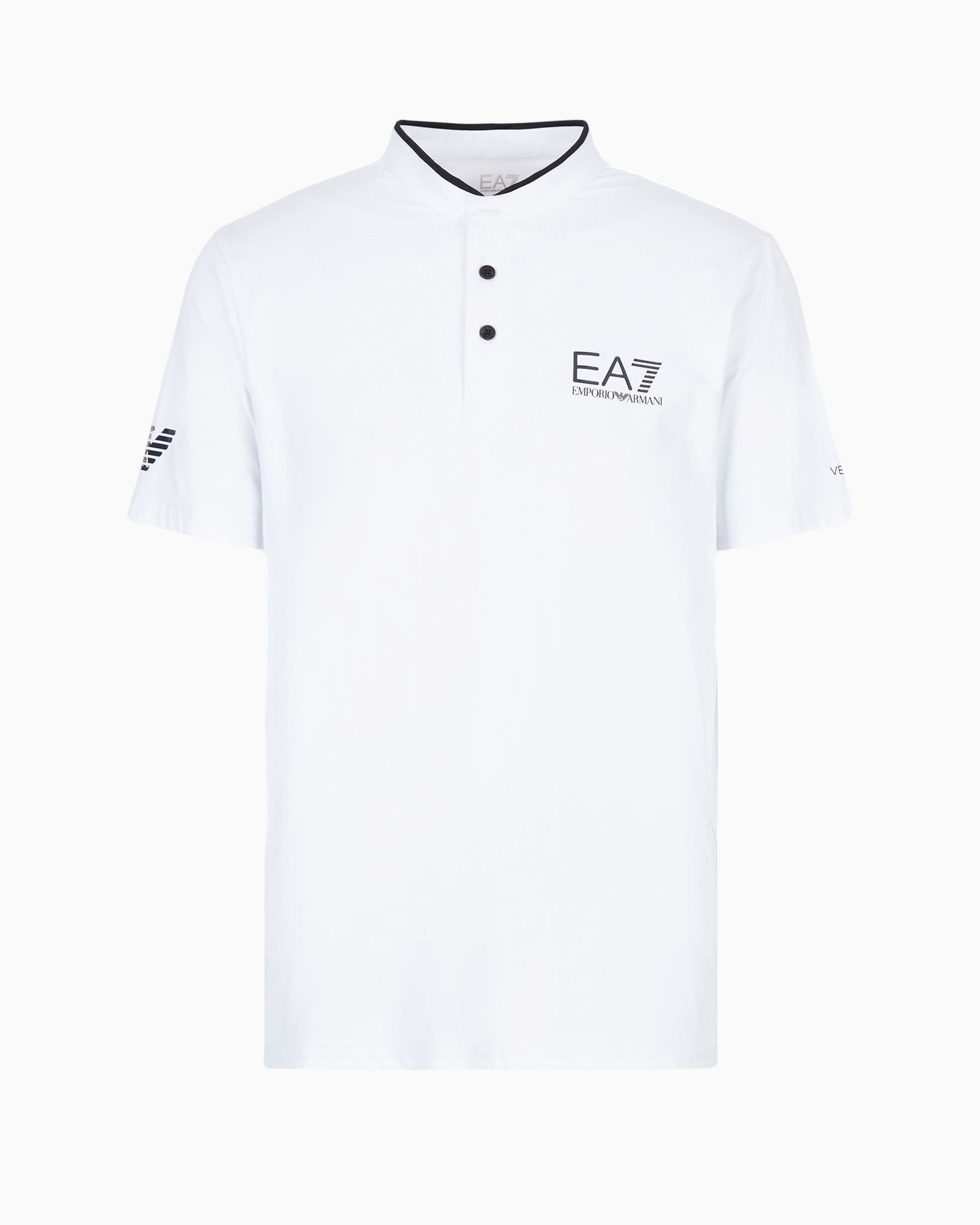 Emporio Armani Tennis Pro Grandad-collar Polo Shirt In Ventus7 Technical Fabric In White