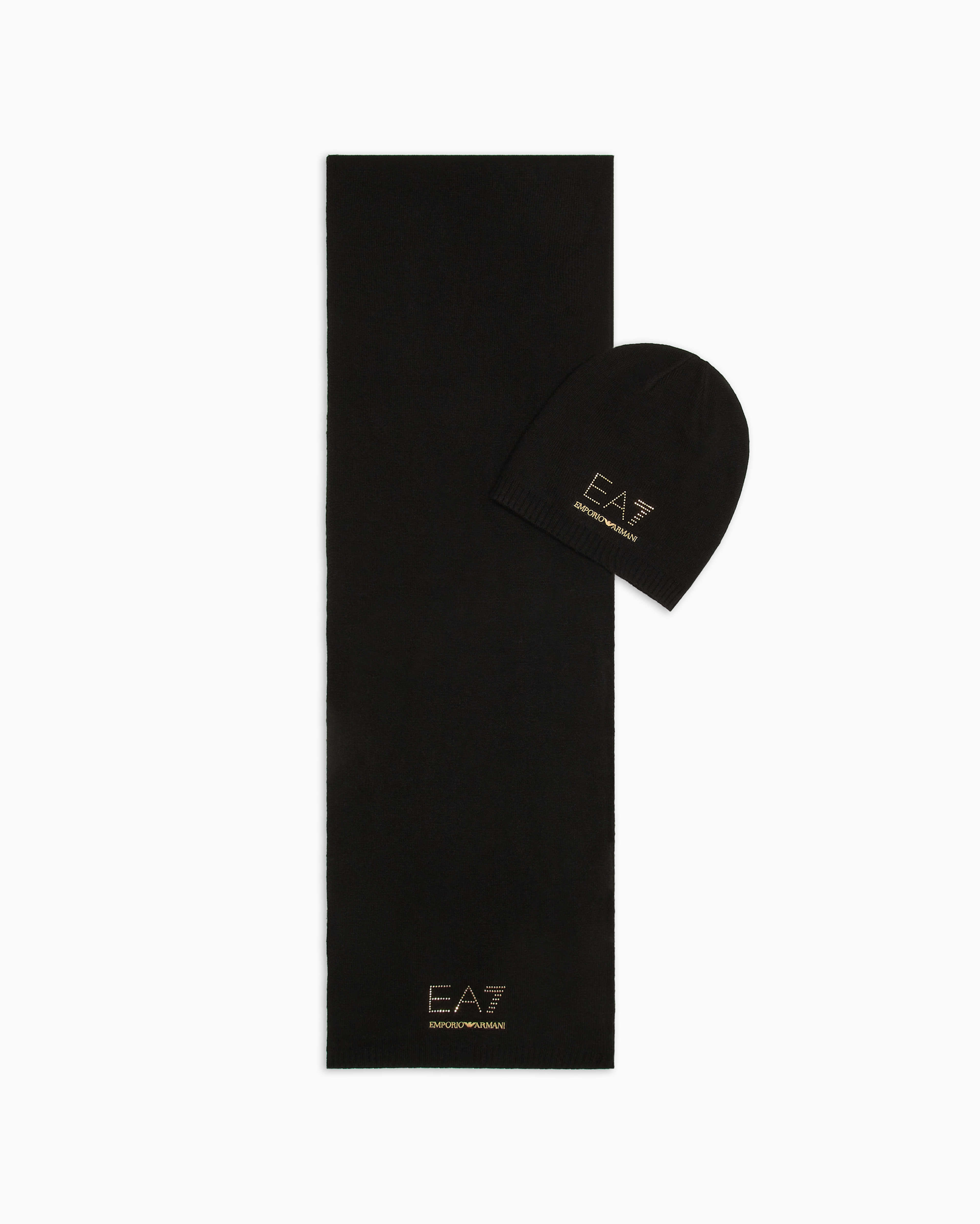 Shop Ea7 Studded Logo Beanie And Scarf Gift Set In Black