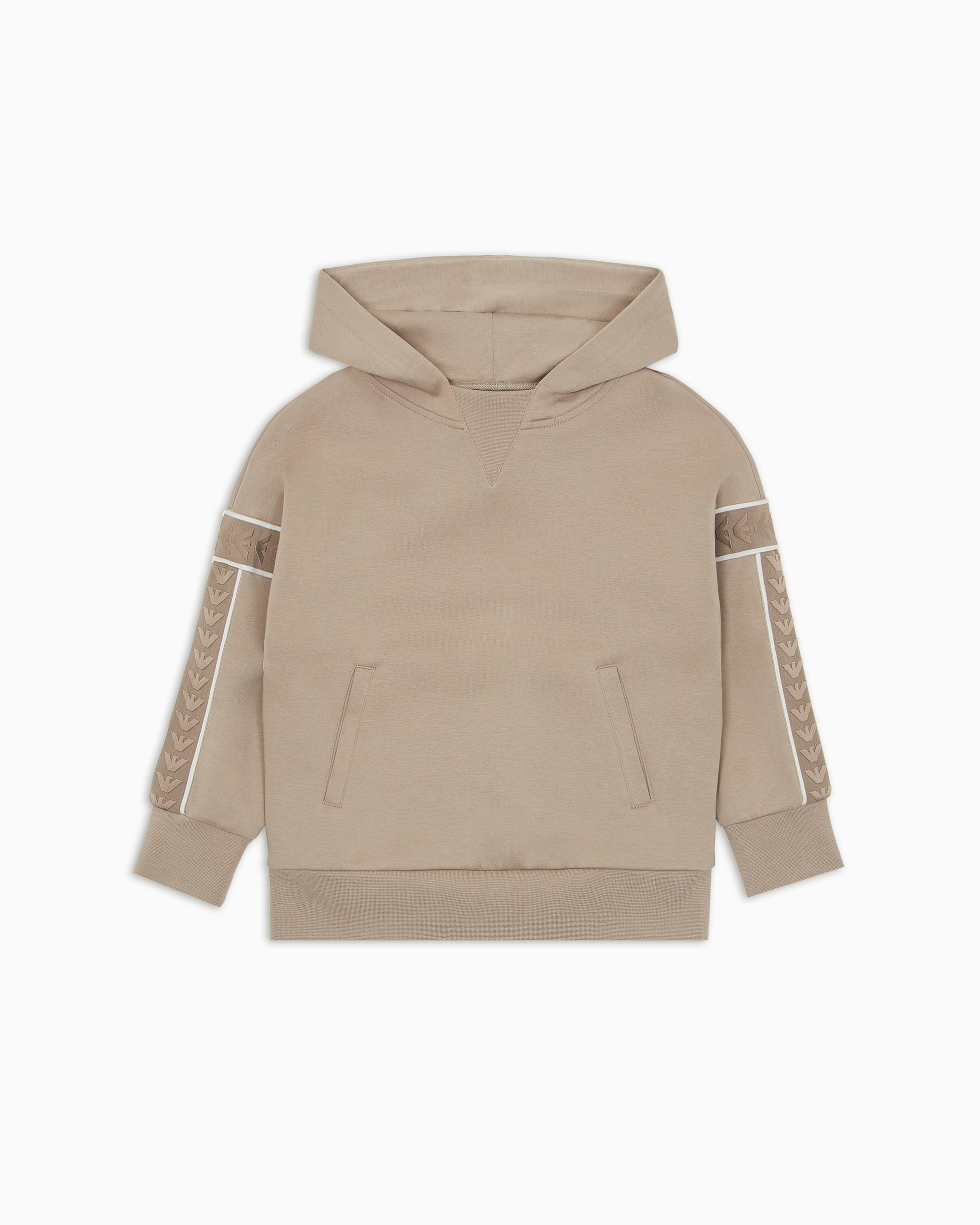 Emporio Armani Oversized-fit Hooded Sweatshirt In Double Jersey With Logo Tape In Beige