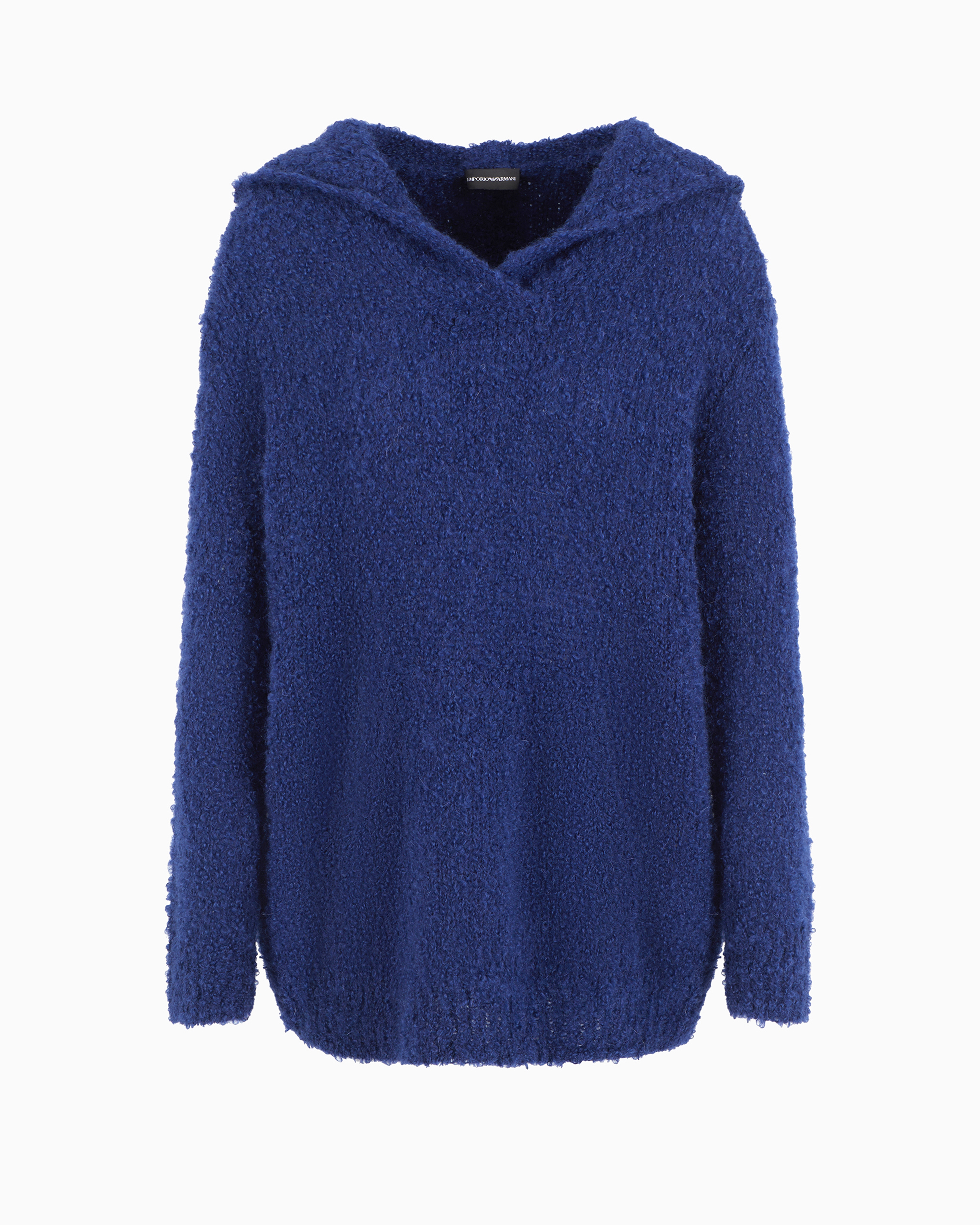 Emporio Armani Plain-knit Cashgora Hooded Jumper In Bleu