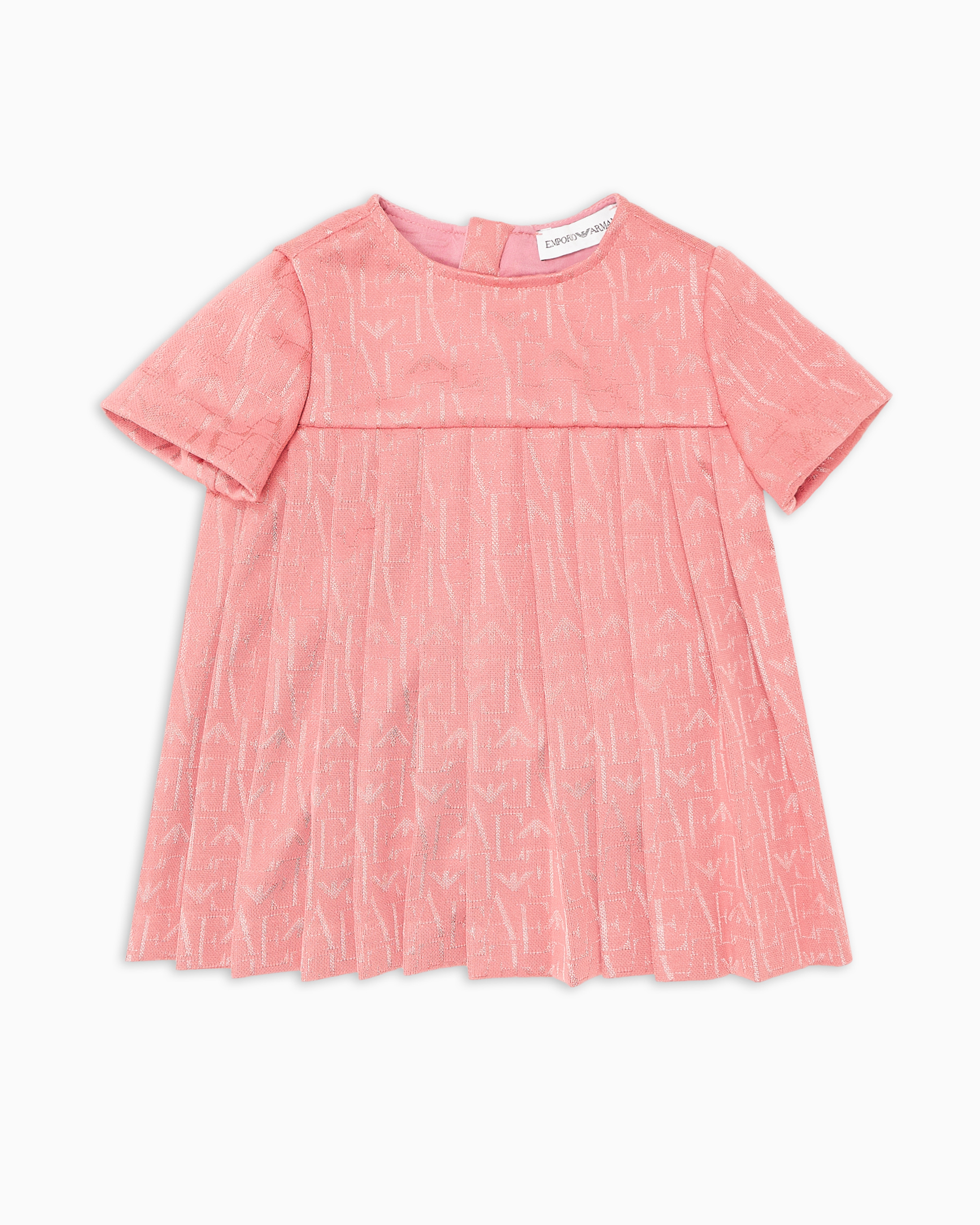 Emporio Armani Logo Lettering Jacquard Dress With Pleated Hem In Rose