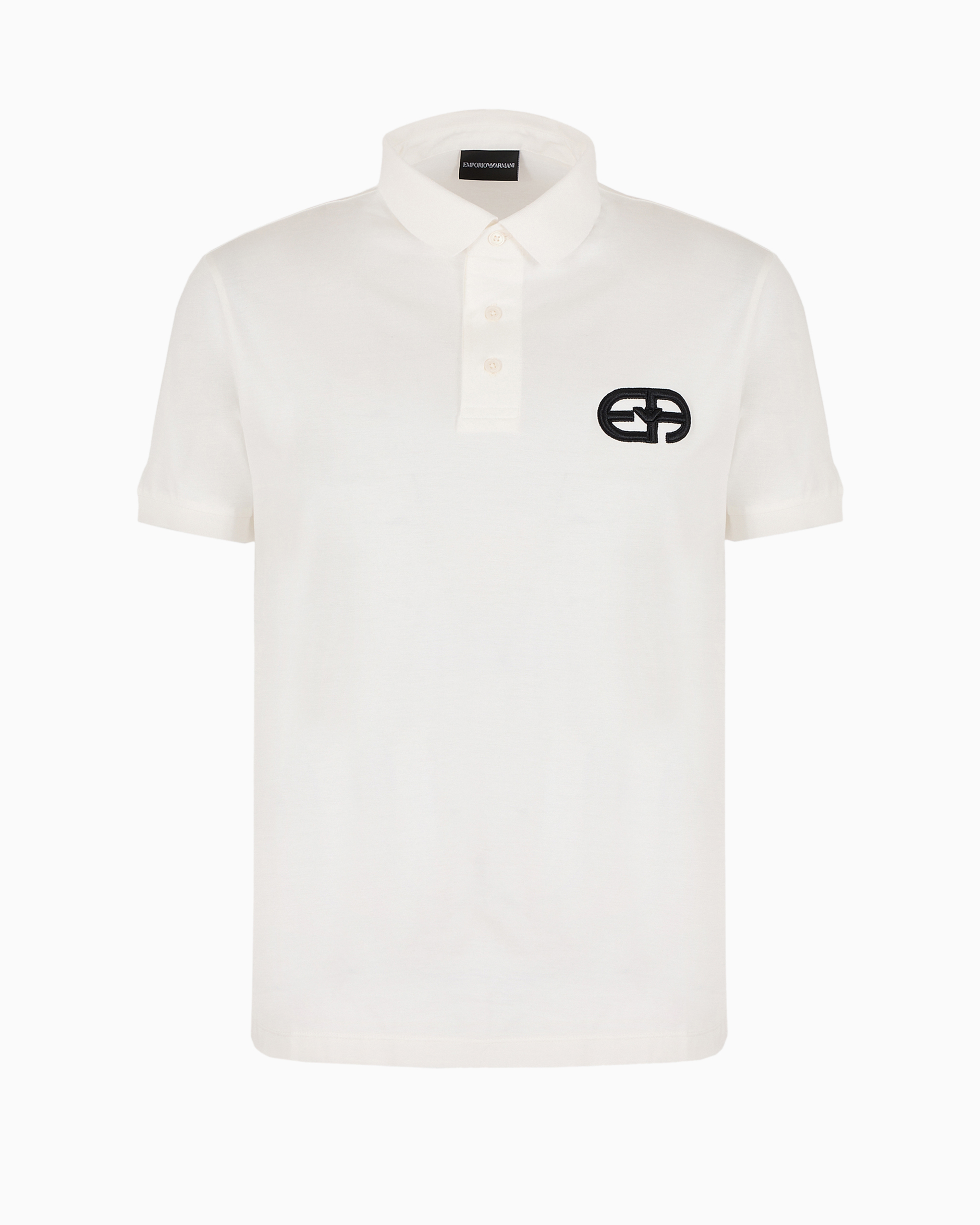 Emporio Armani Official Store Lyocell-blend Jersey Polo Shirt With Armani Sustainability Values Logo Raised Embroid In White